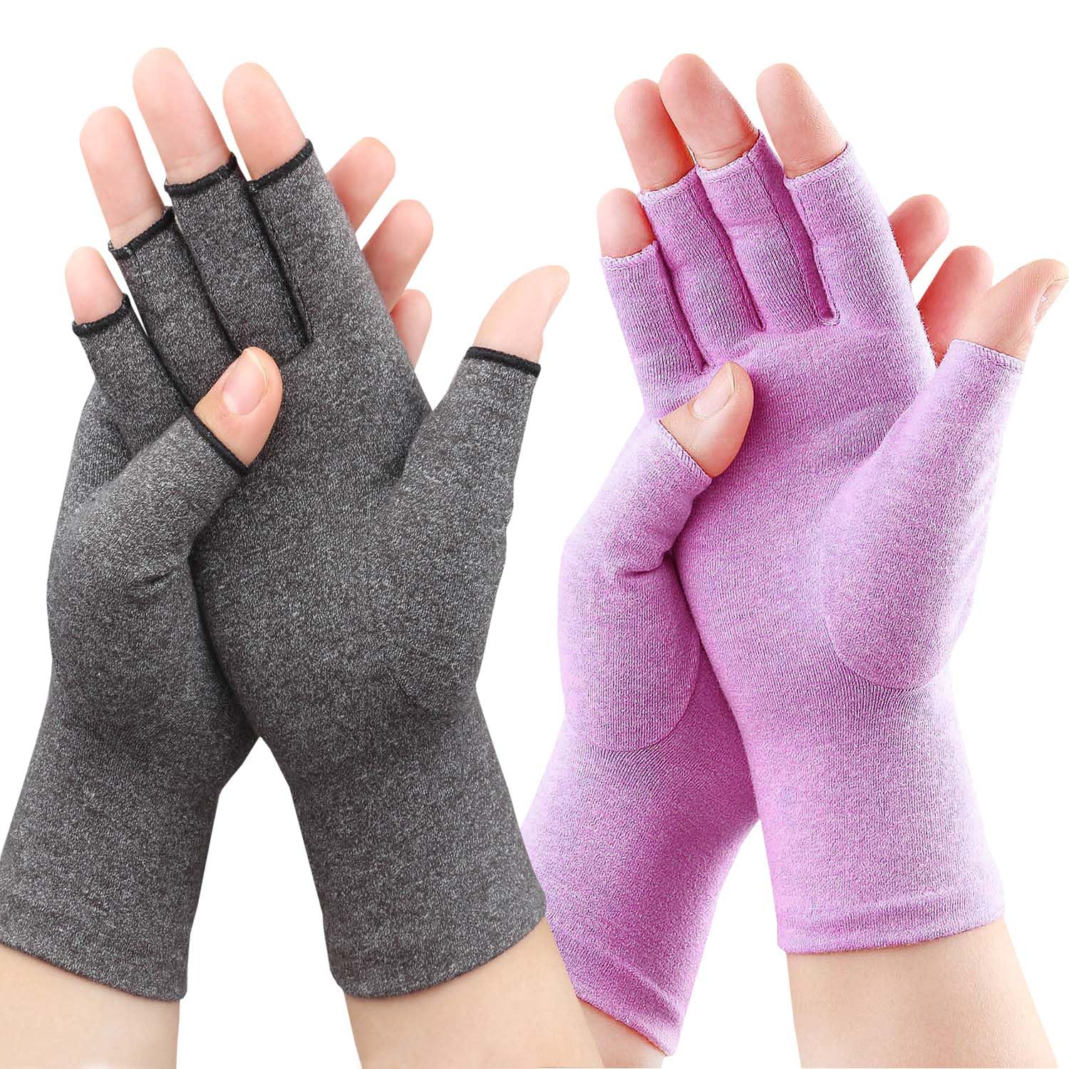 2 pares de guantes de artritis para mujer, guantes de compresión para aliviar el dolor de manos, guantes sin dedos para mujeres y hombres
