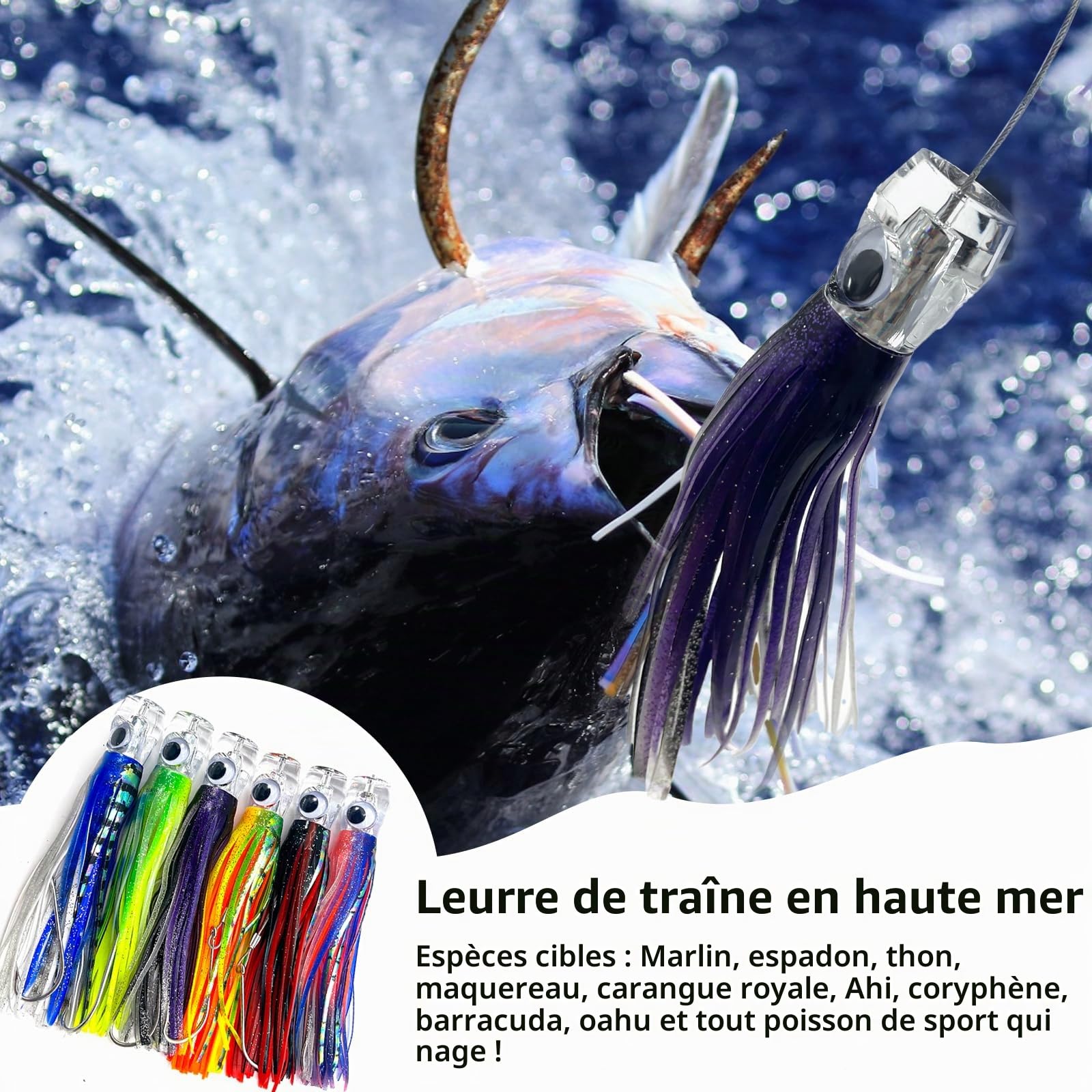 YOTO Lot de 6 leurres de pêche à la traîne en Eau salée - 16,5 cm - Kit de leurres de pêche en mer Profonde - Thon, Marlin, Wahoo, Requin, Mahi