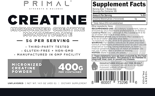 Miniatura 4 de Monohidrato de creatina en polvo (14.11 oz)  Suplemento de desarrollo muscular de creatina micronizada sin sabor para pre-entrenamiento y