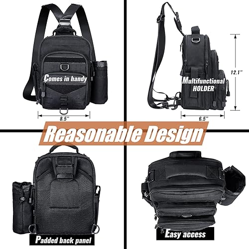 Miniatura 6 de COOGEO Tactical Sling Bag Military Tactical Backpack with Cloth Pocket Compact Chest Pack Shoulder Bags Concealed Carry for Range, Hunting, Hiking,