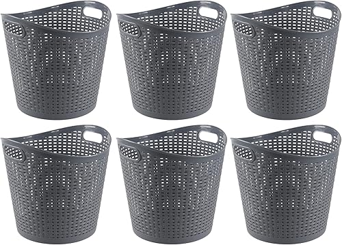 Miniatura 1 de Paquete de 6 cestas de plástico para ropa sucia de 30 L, cesta de almacenamiento de plástico grande, color gris