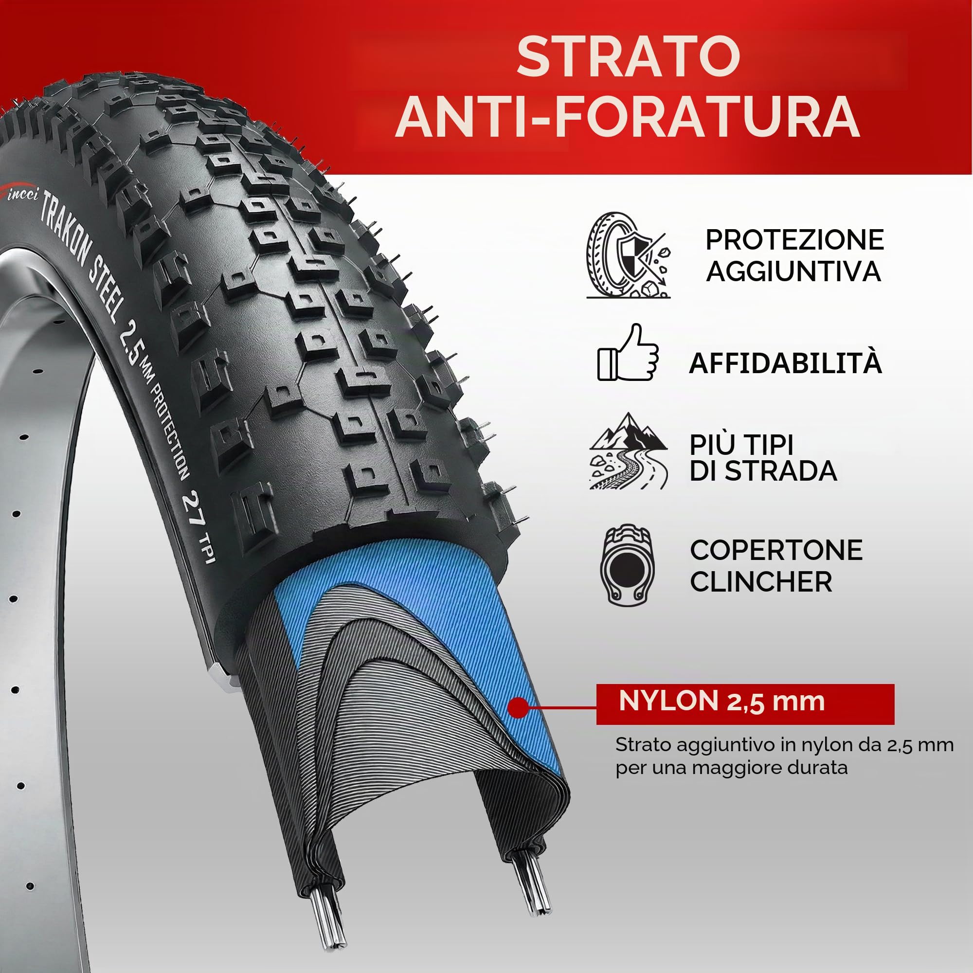 Fincci Coppia Copertoni MTB 29 x 2.10 ETRTO 54-622 Pieghevoli Antiforatura | Protezione Antiforatura da 2,5 mm e Carcassa 27 TPI per una Guida Sicura fino a 40 PSI su MTB, Sentieri, Trail e Sterrato