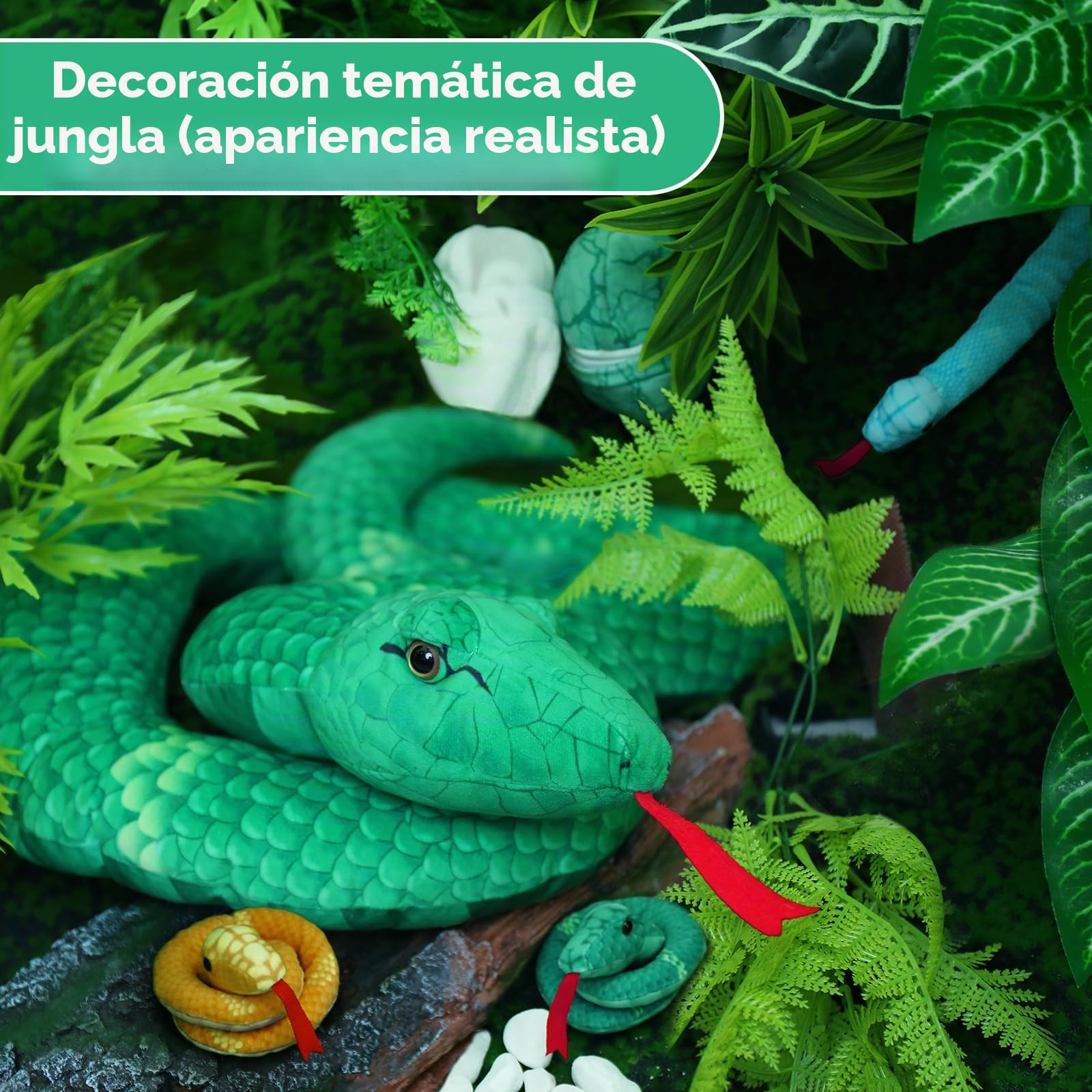 MorisMos Serpiente de Peluche XXL con Bebe en el Vientre, 140 cm de Largo Gran Serpiente Juguetes de Peluche Animales Realista, Regalo para Niños Niñas Cumpleaños Navidad