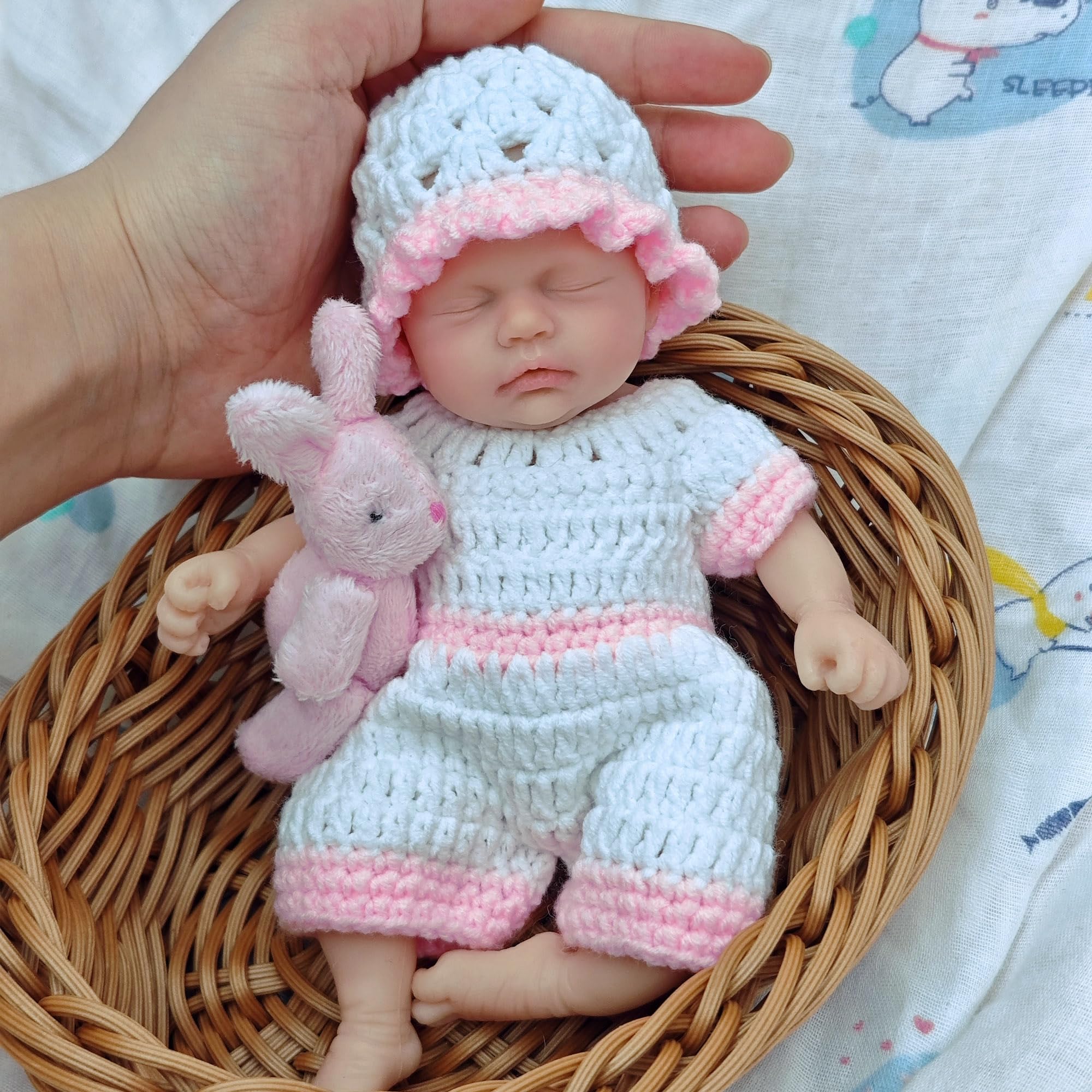 7" Reborn Babies Silicone Full Body Micro Realistic Newborn Doll Lifelike Eyes Open Smile Baby Girl Looking Real with Pink Dress Accessories for Kids Birthday Gift