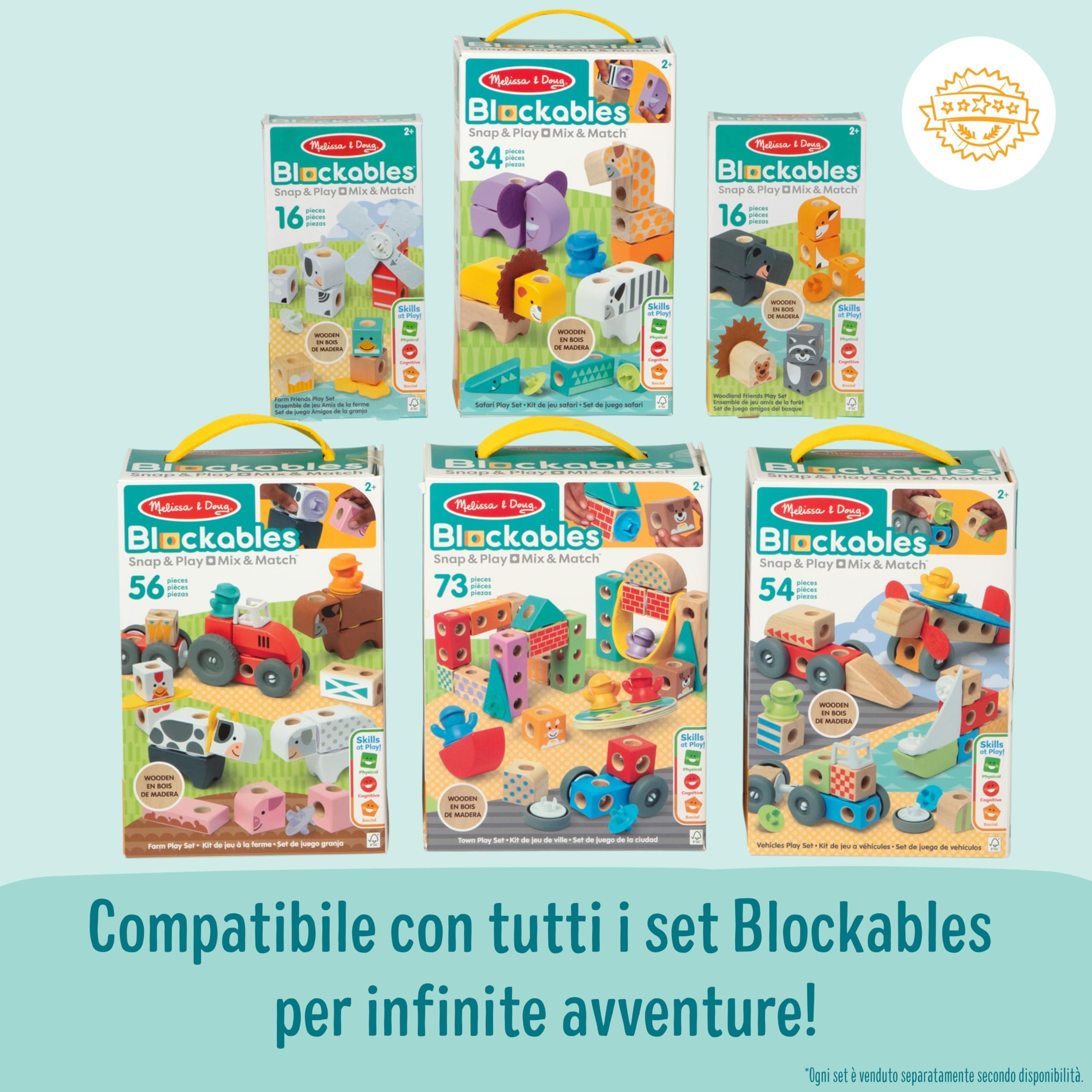 Melissa & Doug Blockables Set dei Veicoli – Set di Costruzioni in Legno con Blocchi Collegabili (54 Pezzi), Gioco Creativo e Educativo, Regalo per Bambini e Bambine, 2+ Anni - Certificati FSC
