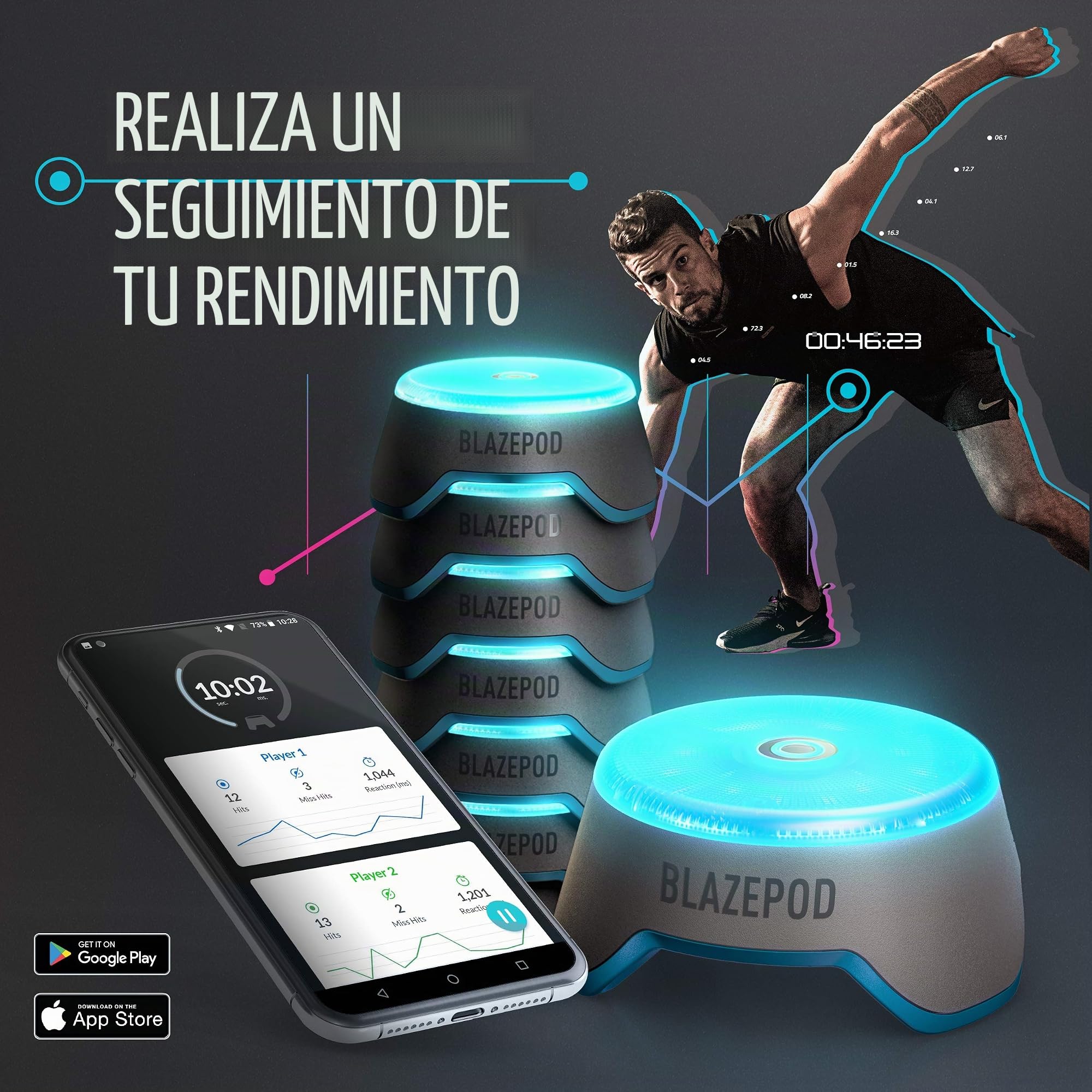 Blazepod: Entrenamiento luminoso "Flash Reflex". programas estimulantes para mejorar la velocidad y la agilidad. Para deportistas: artes marciales, fútbol, boxeo, baloncesto, entrenador y entrenadores