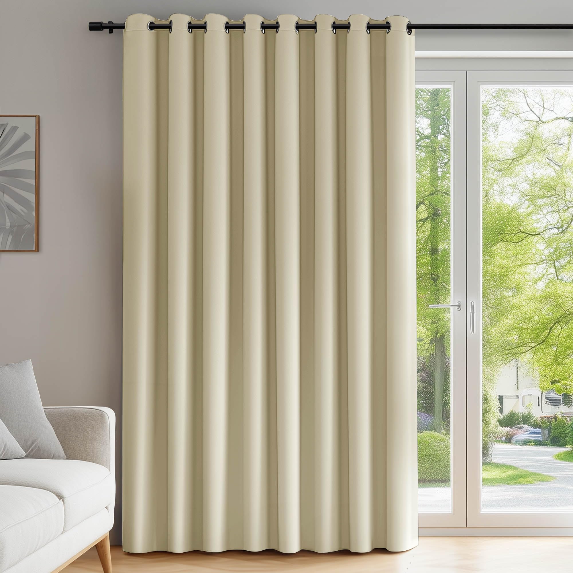 Deconovo Tende per Interni Oscuranti Moderne 242 CM Altezza, Tenda Oscurante per Camera da Letto e Soggiorno con Anelli 1 Pannello, 254x242 CM, Beige Scuro