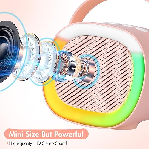 Miniatura 2 de ALLOMN Mini máquina de karaoke para niños, altavoz Bluetooth portátil con luces LED RGB, juego de altavoces de micrófono con micrófono inalámbrico