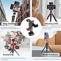 Vista 7 de Manbily Phone Tripod Mount, Metal Smartphone Mount Adapter with Dual Phone Holder, 360° Swivel 180° Flip Adjustable Clip Clamp with Cold Shoe, for