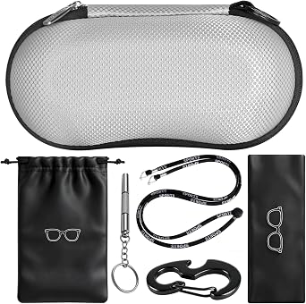 RayLove Glasses Case Hard Case Shockproof Hard Shell Glasses Box with Carabiner Glasses Cleaning Cloth Screwdriver & Microfibre Bag for Men and Women Sunglasses
