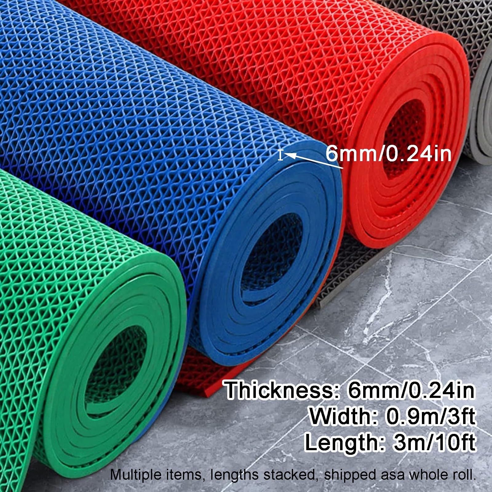 Tappeto Drenante Antiscivolo per Piscine 90x300 cm, Tappeto in Gomma Spesso 6 mm con Fori di Drenaggio, per Pavimenti in Aree Umide, Cucine(Blue)