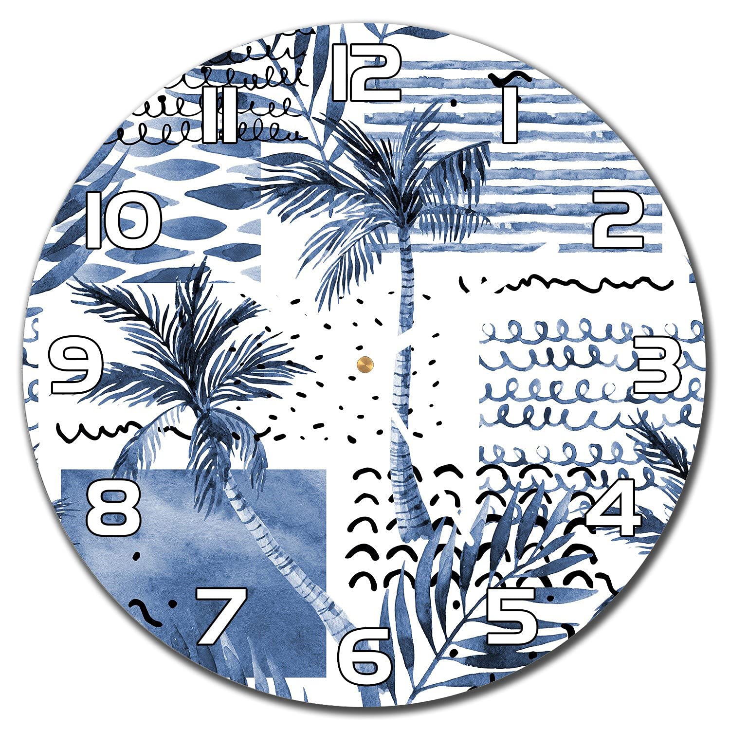 Horloge en verre Palmier pour salon moderne de 30 cm