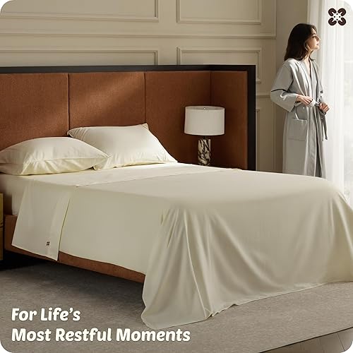 Miniatura 7 de Bedsure Sábanas 100% de algodón egipcio Giza, juego de ropa de cama tamaño King con certificación CEA, tejido satinado, frescas y suaves como la