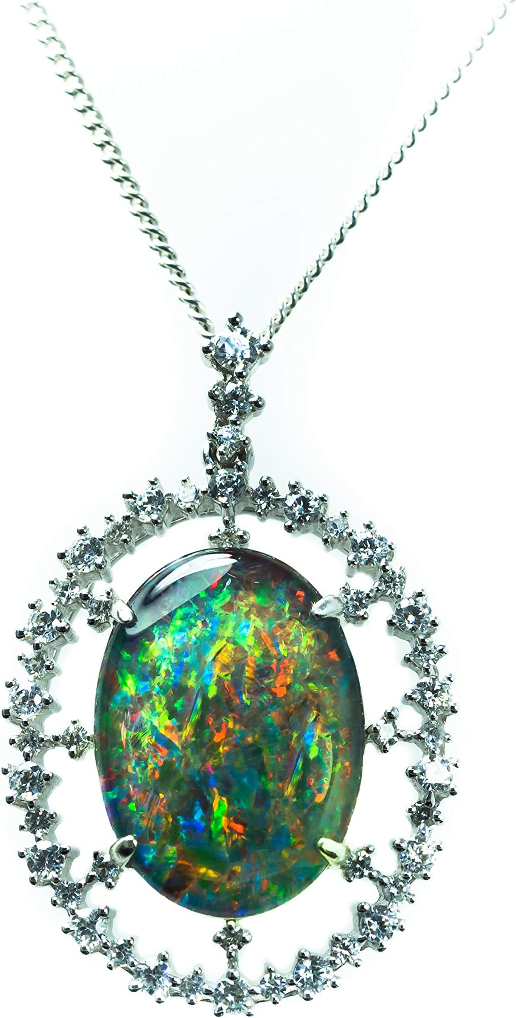 Australian Fire Opal - 18x12mm - Big Gemstone - Australian Triplets Opal Necklace Pendant in Sterling Silver white Gold Plated for Women
