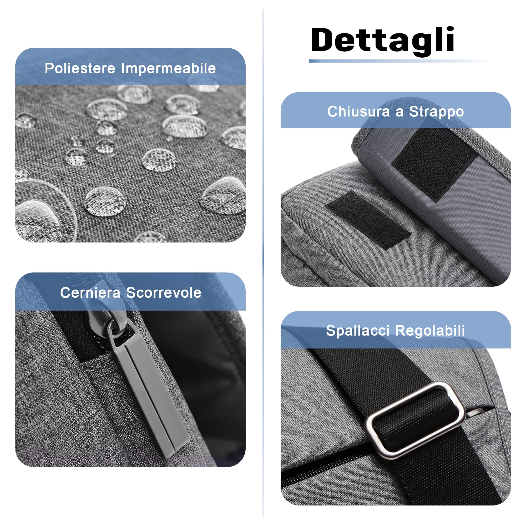 VARLIVOO Moda Uomo Borse a Spalla Borsa a Tracolla da Uomo Messenger Borse 13" Pollici Laptop Borse Scuola Università Viaggio Lavoro Campeggio Poliestere Grigio