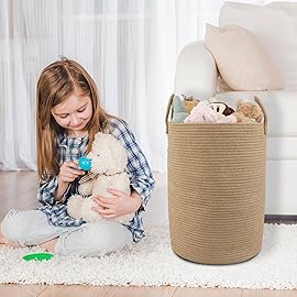 XUANGUO Cotton Rope Laundry Basket Hamper for Clothes Woven Storage Basket for Living Room Bedroom Boho Tall Rope Baskets for Blanket Toys Pillow Towels Baby Nursery Hamper Bin Large jute