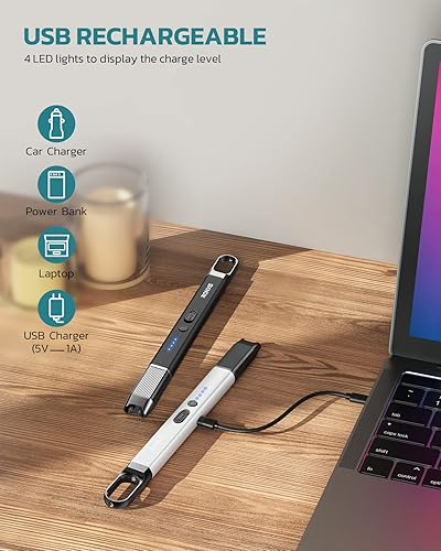 Miniatura 6 de RONXS Encendedor eléctrico, encendedor de velas con bloqueo de seguridad, resistente al viento, arco sin llama, recargable con indicador de batería