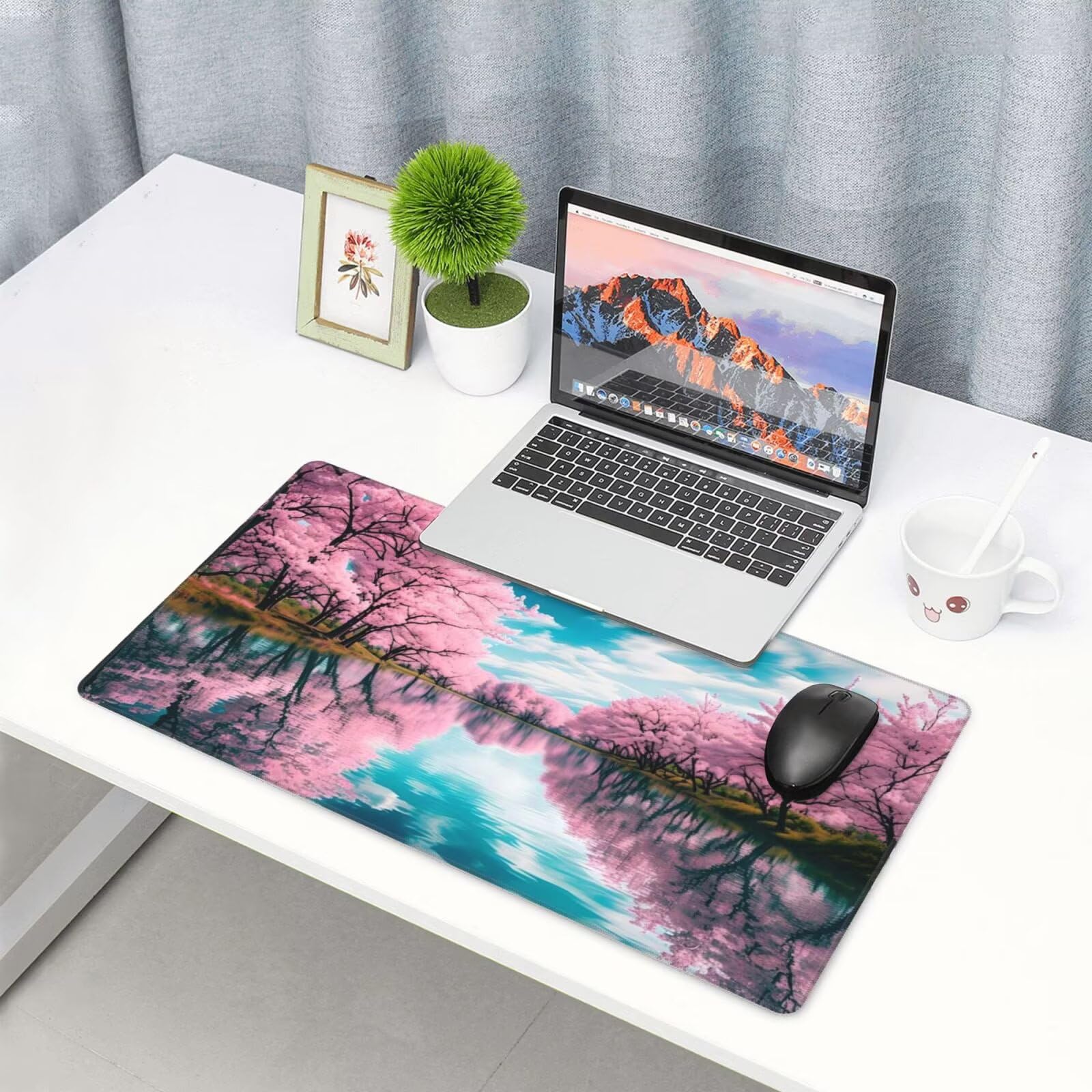 Podkładka pod mysz z kwiatami wiśni, duża podkładka pod mysz 1200 x 400 mm, podkładka pod mysz do gier, podkładka na biurko ze zszytymi krawędziami, podkładka pod mysz z klawiaturą, do pracy, gier,