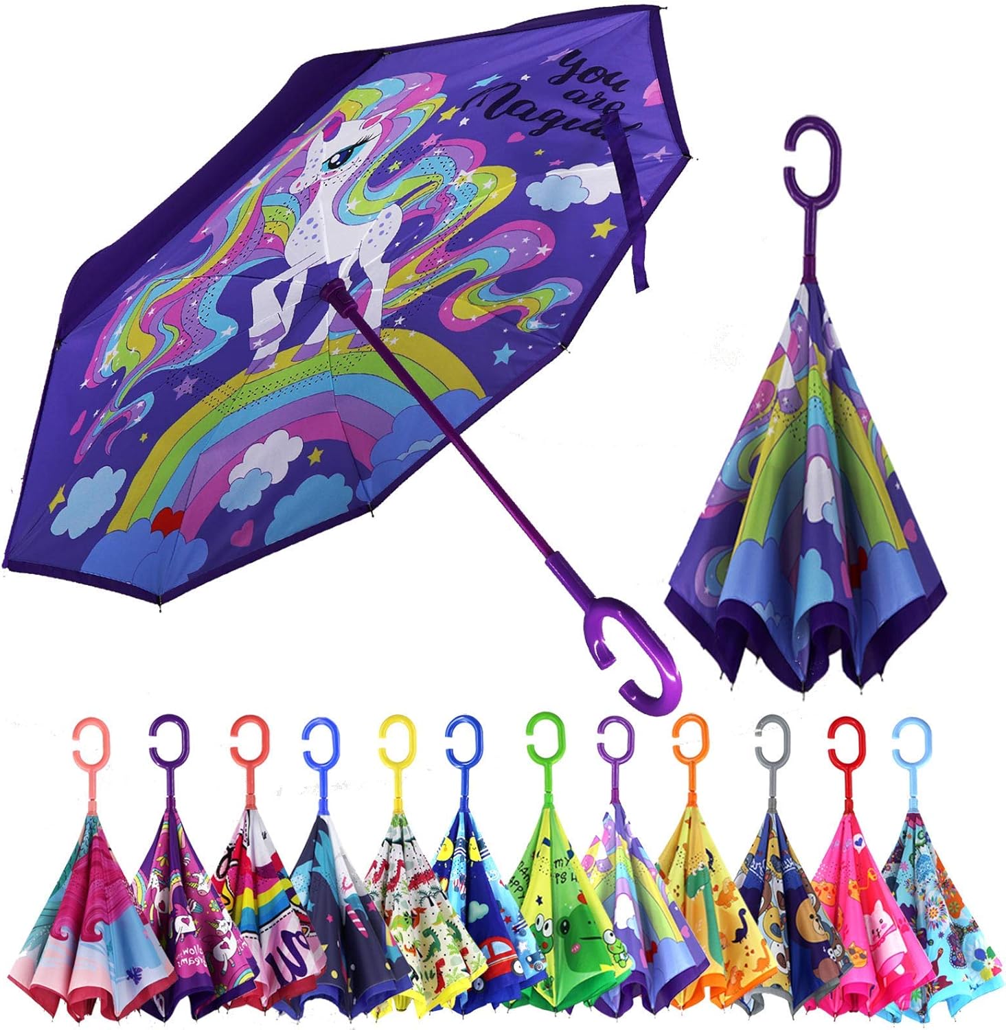 MRTLLOA Inverted Umbrella, Reverse Umbrella, Umbrella with C-Shaped Handle for women and kids boys and girls.