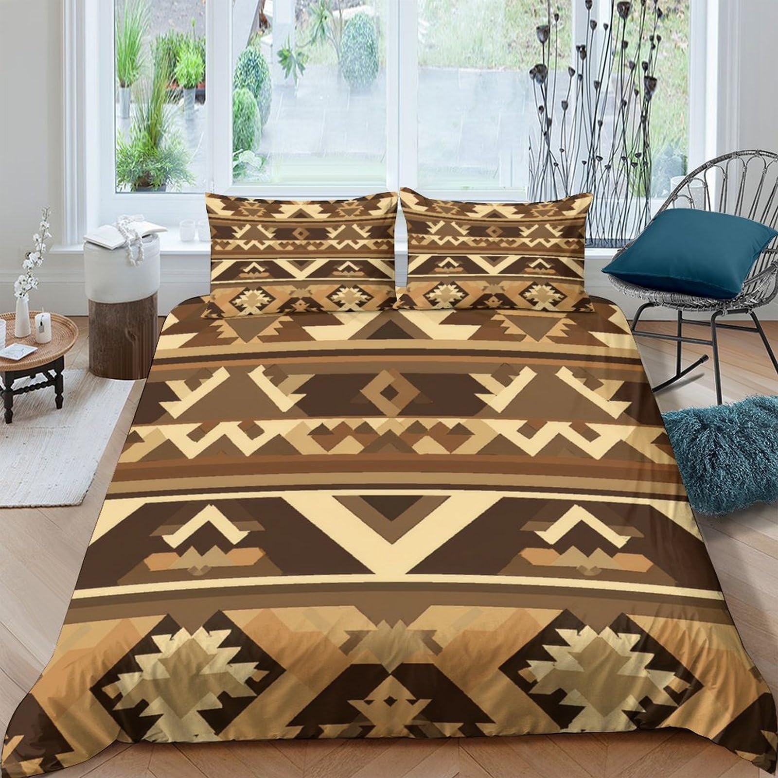Ctjqhvkz Style-2 3D Printed Aztec Tribal Fitted Sheet Microfiber Soft Breathable Geometric Southwest Bed Cover For Bedroom Dorm Decor Single（135X200cm）
