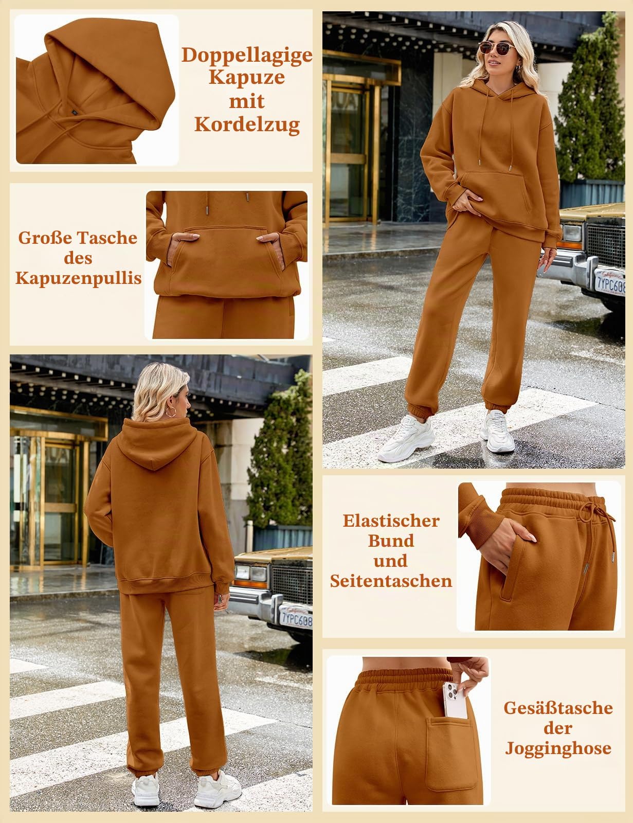 Yuson Girl Damen Jogginganzug Fleece Hausanzug Zweiteiler Outfit, 2 Teilig Jogger Trainingsanzug mit Hoodie und Jogginghose, Baumwolle Freizeitanzug Tracksuit Warm Sportkleidung Set