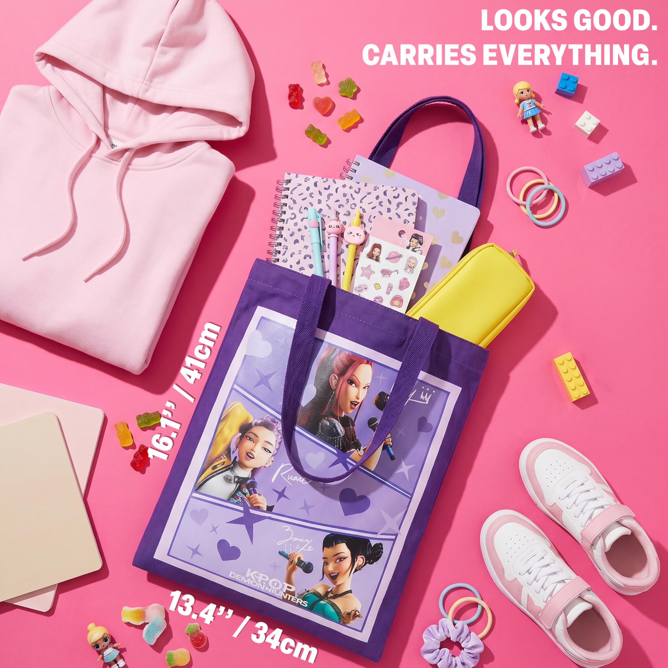 Get Trend Kpop Demon Hunters Huntrix Sac Cabas Fille, Ados et Femme, Réutilisable Tote Bag avec Deux Poignées Longues, Sac de Voyage, Plage ou Ecole