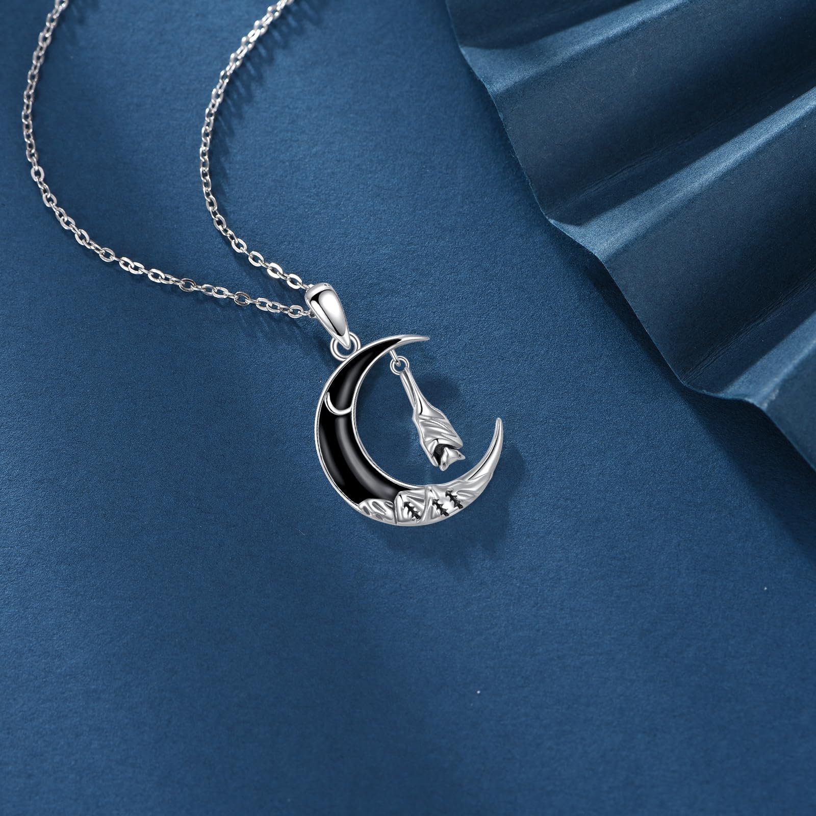ONEFINITY Collier chauve-souris en argent sterling 925 avec pendentif lune chauve-souris gothique Halloween bijoux cadeaux pour femme
