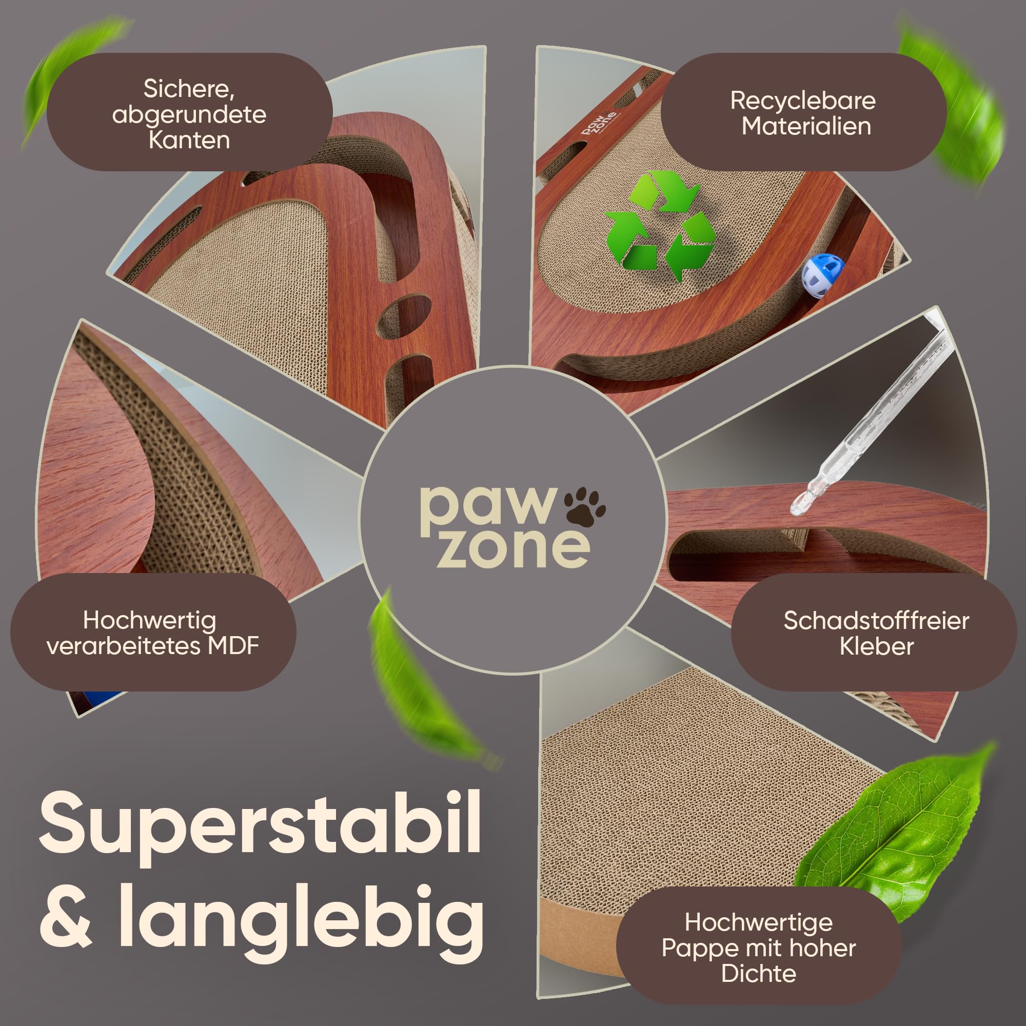 PAWZONE Rascador – se puede utilizar por ambos lados + cartón intercambiable – Incluye juguete para gatos – Cartón rascador XXL de alta calidad en MDF estable – Alfombrilla para rascar – Accesorios