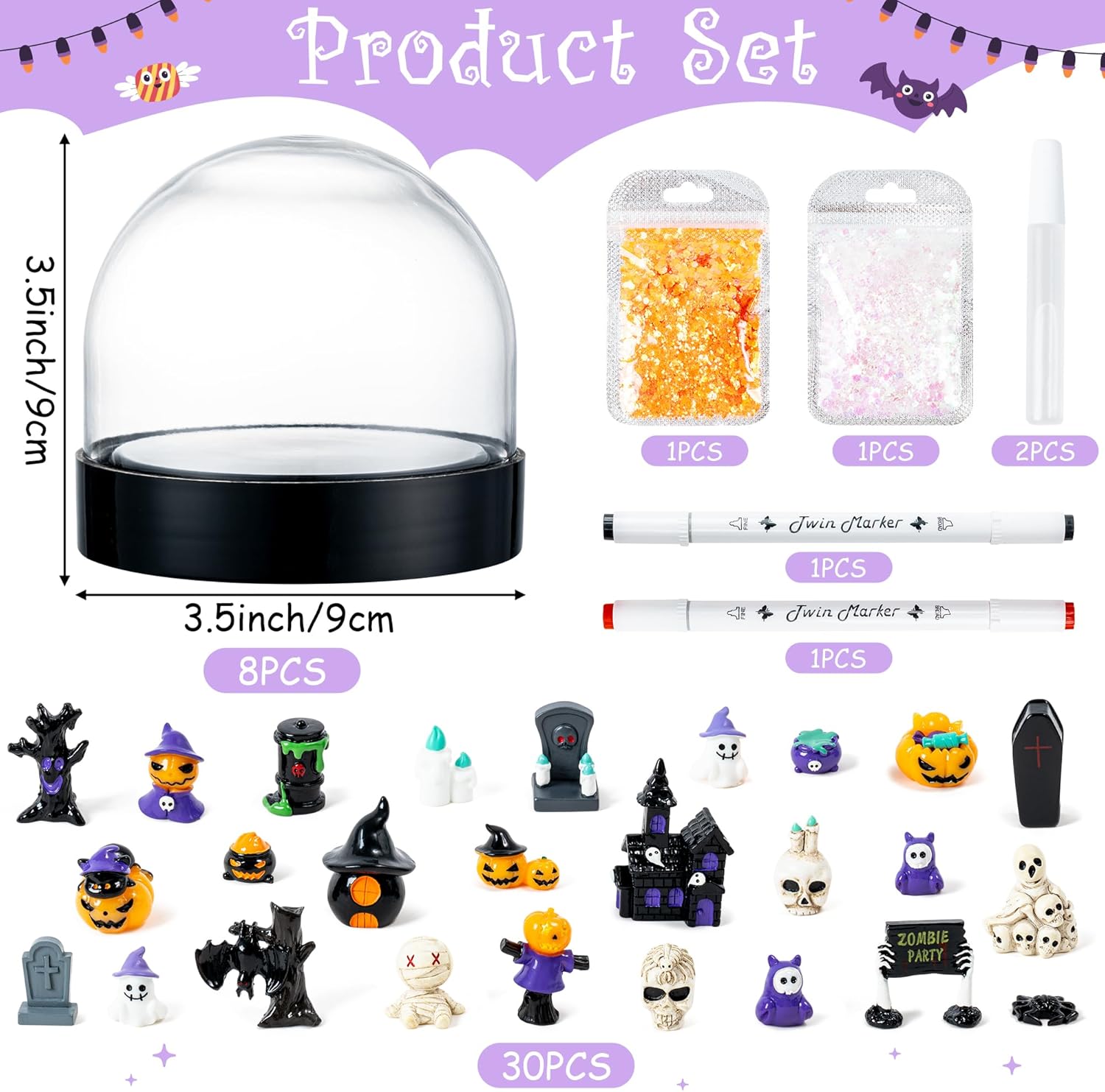 Halloween Snow Globe Craft Kit, 44Pcs DIY Pumpkin Water Globes Making Kits with Accessories, Make Your Own Halloween Cross Snow Globes Grave Ghost Party Favor Decor