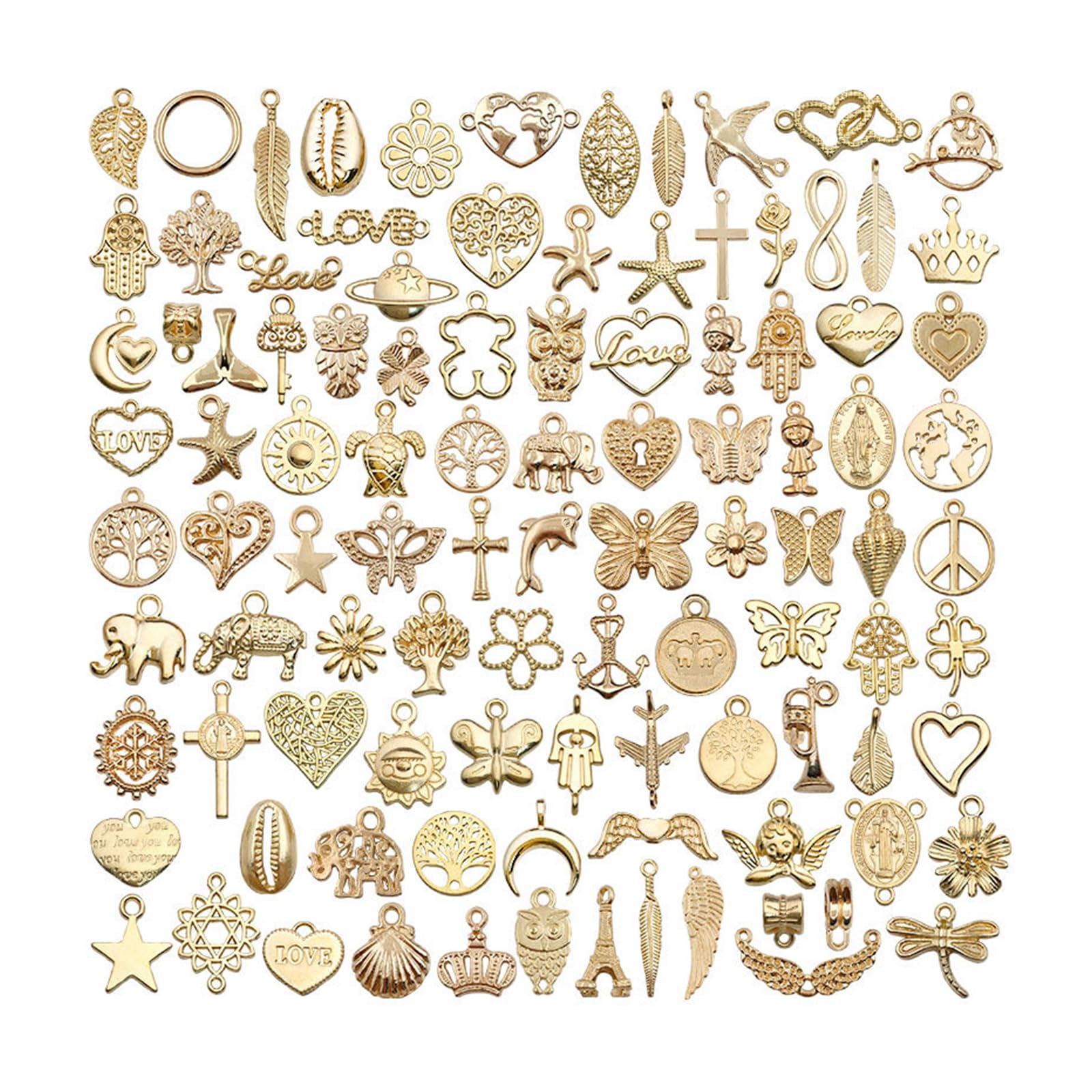 Elmsley 100Pcs Charms for Jewellery Making, Gold Charms for Crafting, Gold Charm Mixed Handmade Bracelet, Metal Antique Cute Jewelry Kit, for DIY Necklace Bracelet Earring Craft Supplies