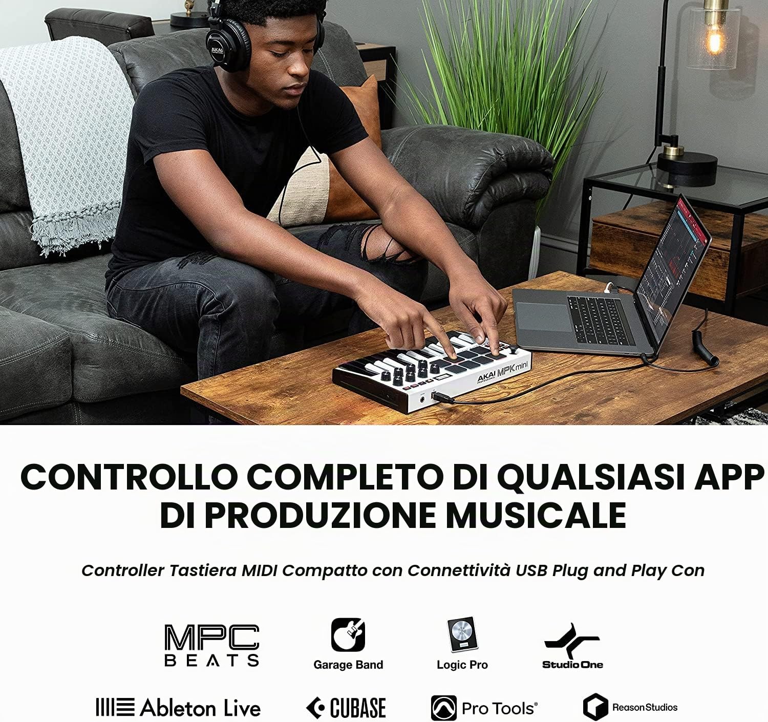 AKAI Professional MPK Mini MK3 White + M-Audio HDH40 – Tastiera MIDI Controller USB a 25 Note con 8 Drum Pad, 8 Manopole e Software + Cuffie Over Ear Chiuse da Studio con Cavo da 2,7 m
