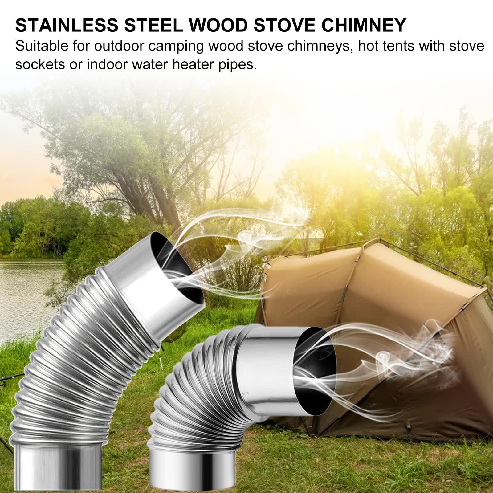 Codo para tubo de estufa, Codo de chimenea acero inoxidable 45 grados, 2 unidades, for estufa leña camping al aire libre, diámetro,36"