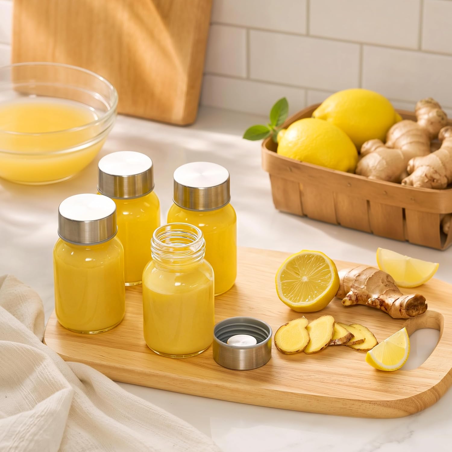 Danmu Glass Juice Bottles with Lids 3oz 8 Pack