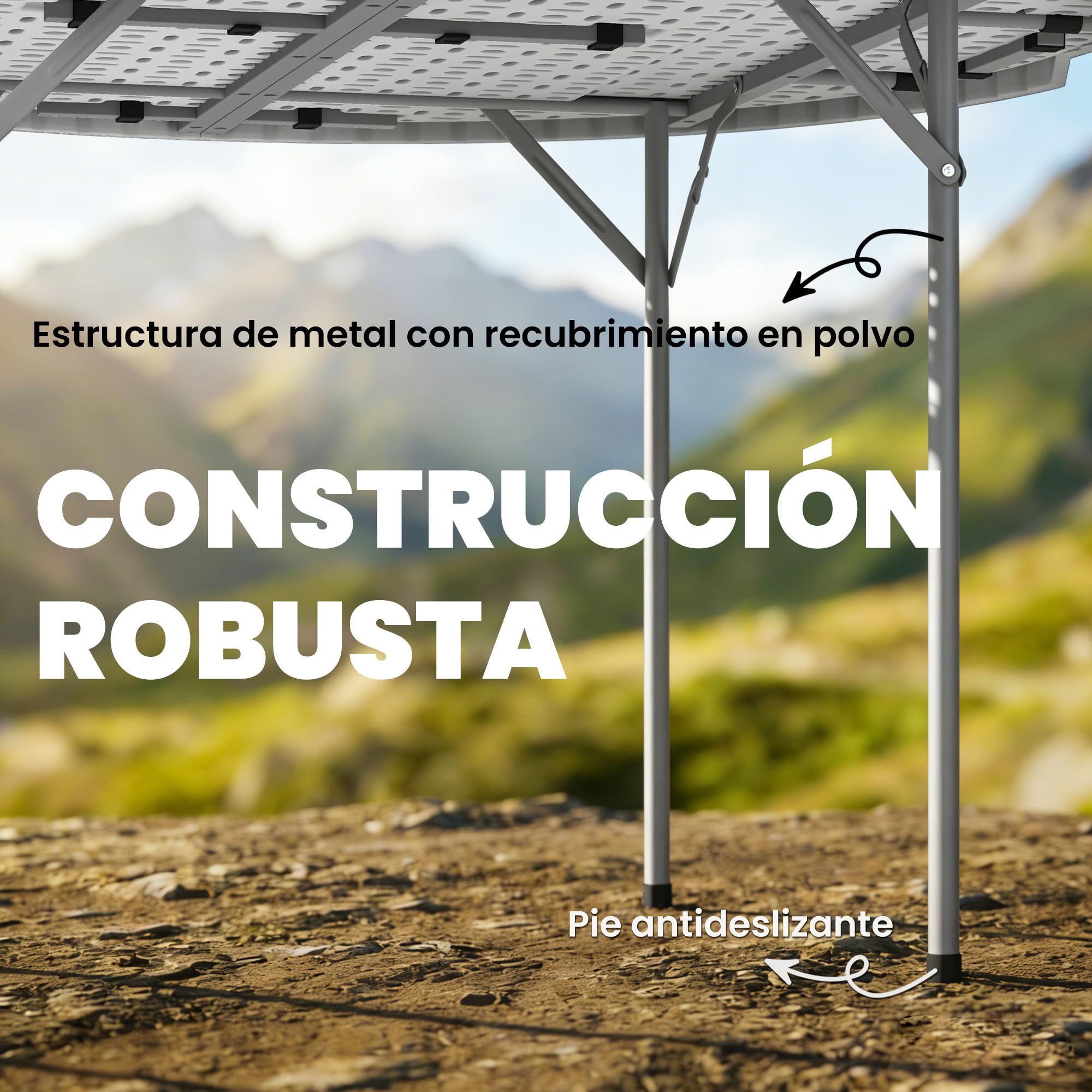 Outsunny Mesa Plegable Camping, 120x120x74 cm, Mesa Plegable Portátil Ligera con Encimera de HDPE, Almohadillas Antideslizantes, Marco Metálico, para Acampar, Senderismo, Playa, Blanco