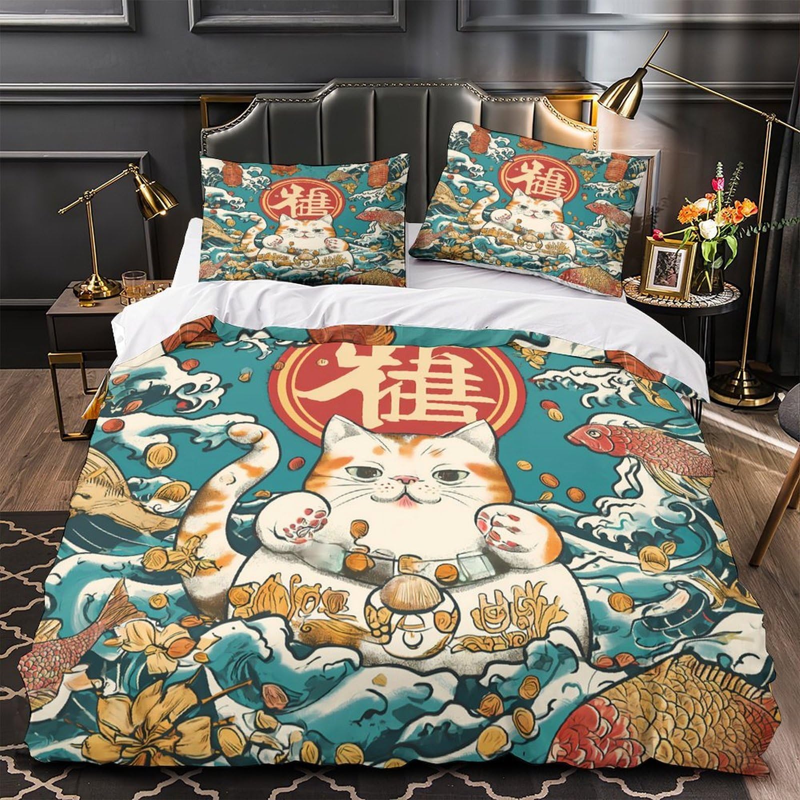 Parure de lit lotus anti-plis en microfibre durable pour lit 220x240
