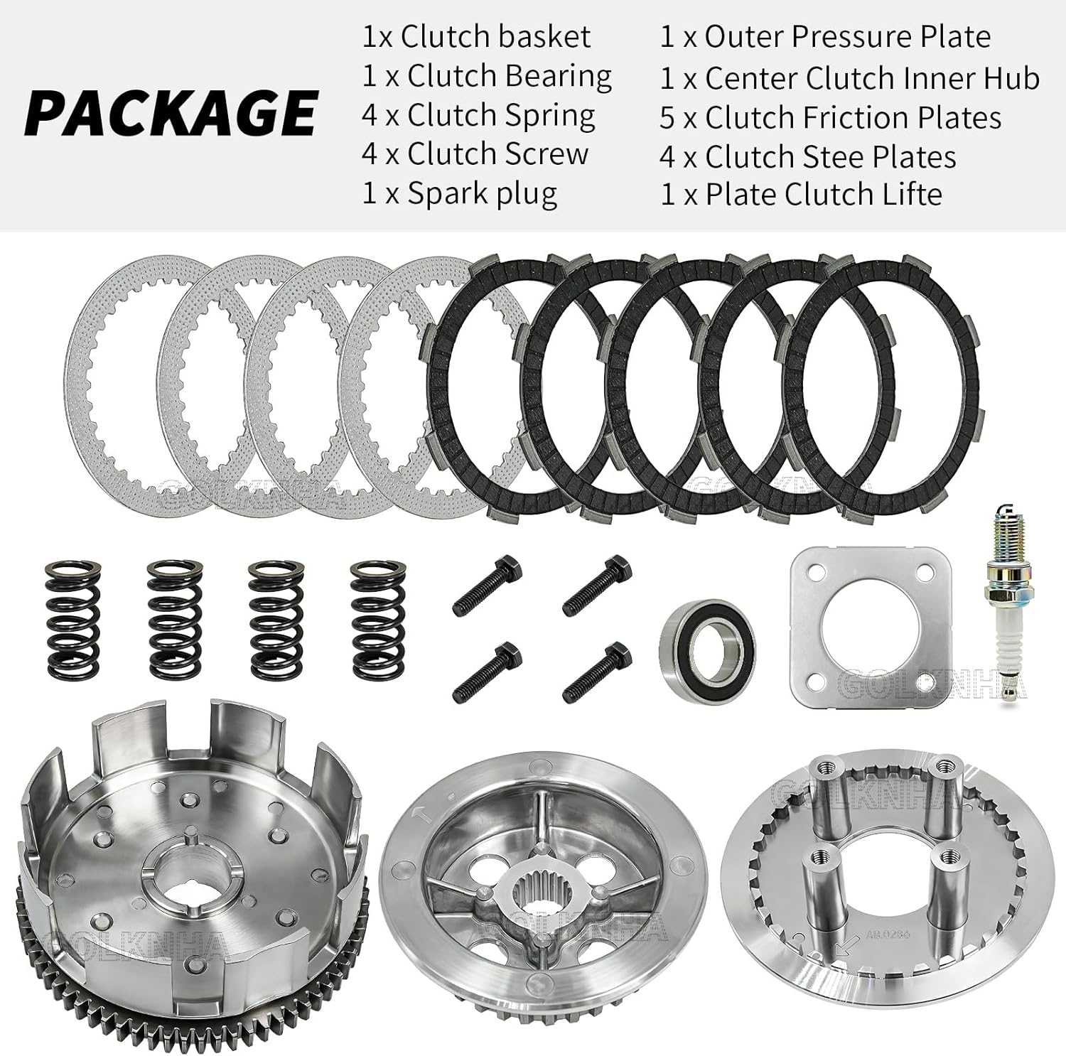 Clutch Kit & Basket & Friction Steel & Hub Pressure Plate for Honda ATV Recon 250 TRX250TE/TRX250TM/TRX250 Sportrax 250 TRX250EX TRX250X OEM# 22100-HM8-A40