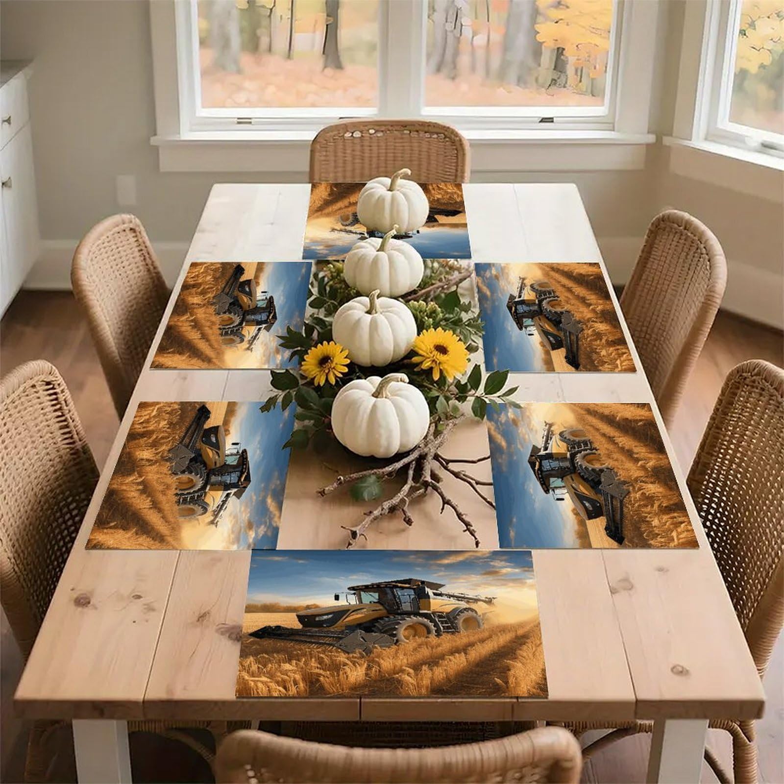 Farm Tractor Harvest Placemats Non-Slip Heat Resistant Table Mats Flax Washable Cloth Place Mats Easy to Clean Premium Placemat for Kitchen Dining Table Decor Party Outdoor