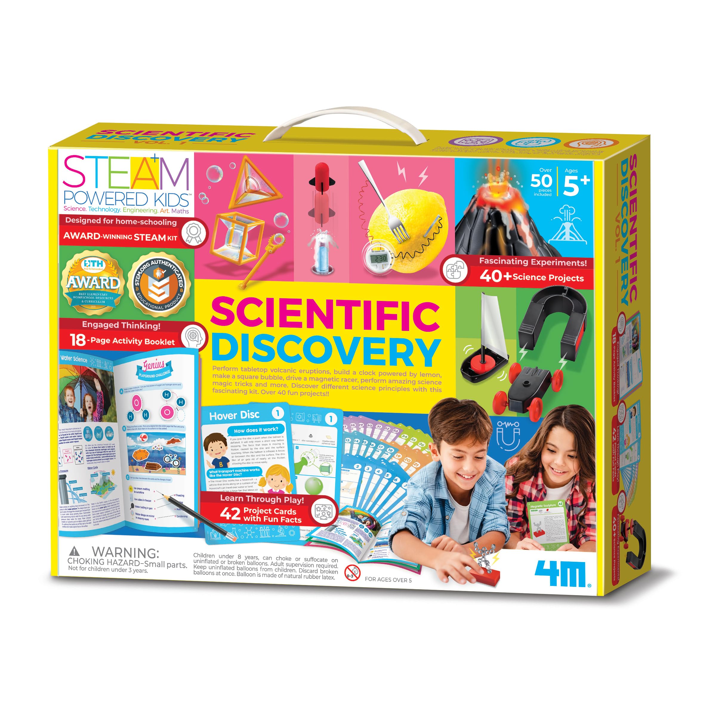 Scientific Discovery Kit for Kids Ages 8-12 – Over 50 STEM Experiments in Physics, Chemistry, Magnetism & Bubble Science, Build a Lemon Clock, Volcano, Magnetic Racer, Hover Disc, Educational Gift