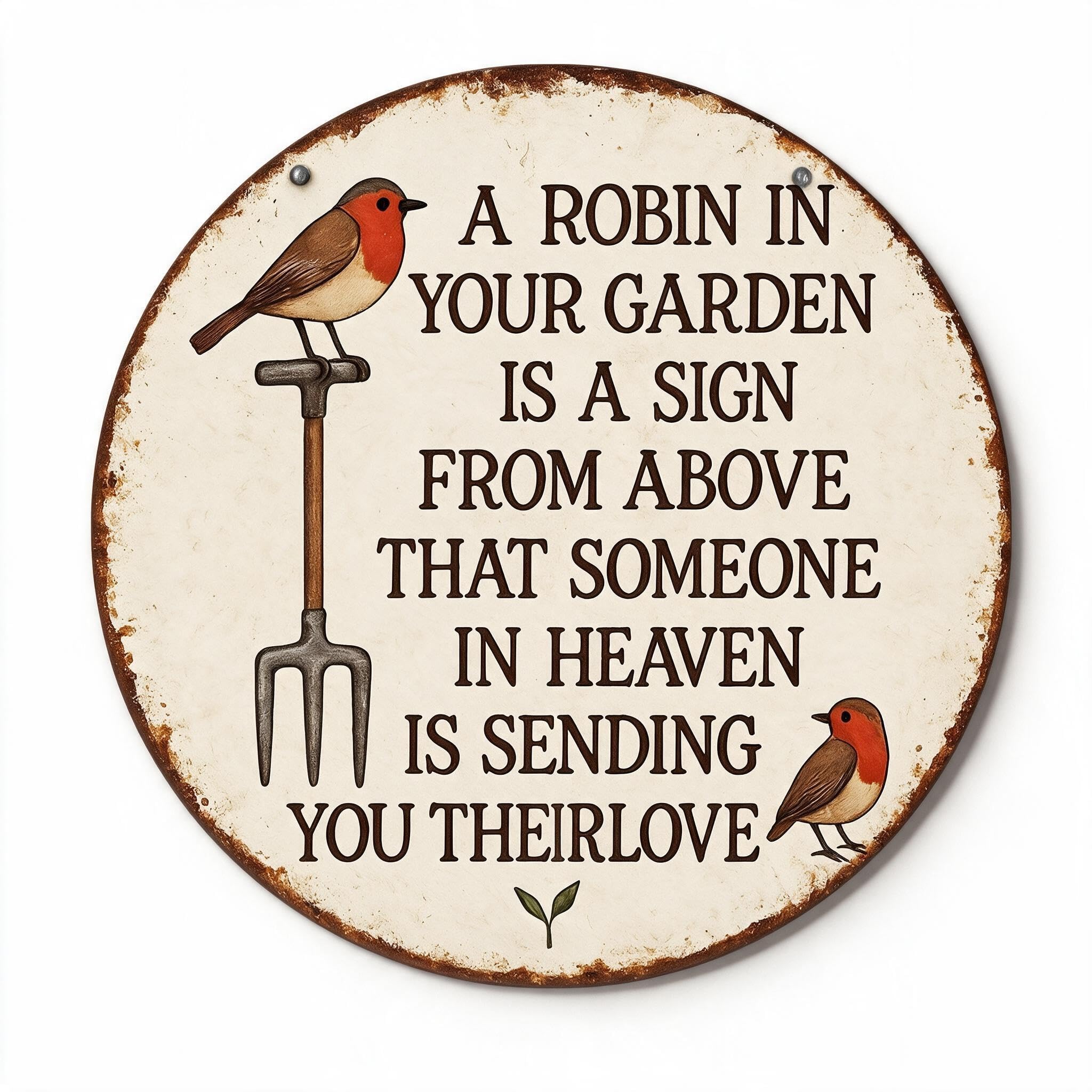 Robin Garden Sign - Farm Animal Country Tin Wall Decor Round Plaque