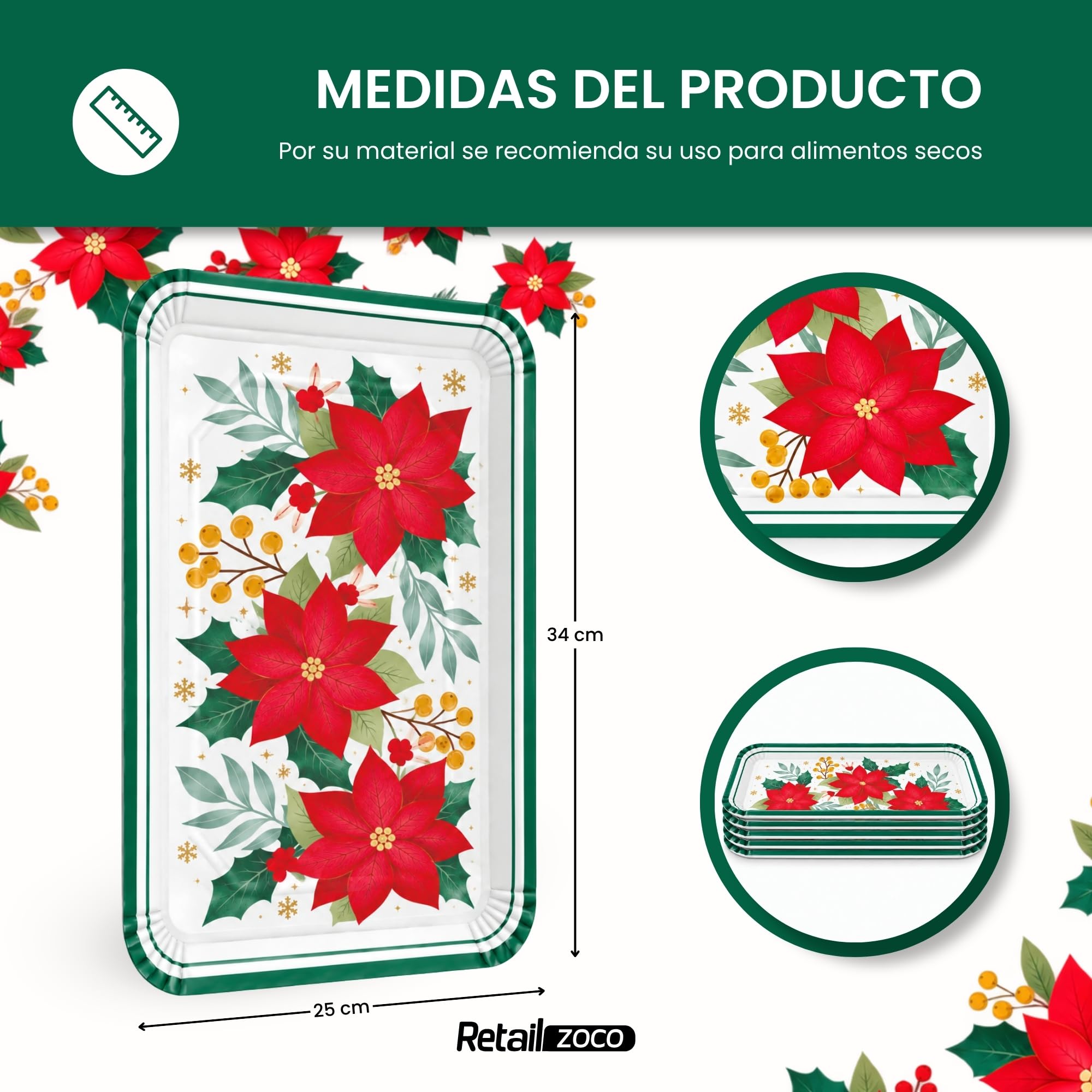 Bandejas de Cartón para Servir, Diseño Floral, 6 Unidades - imagen 3