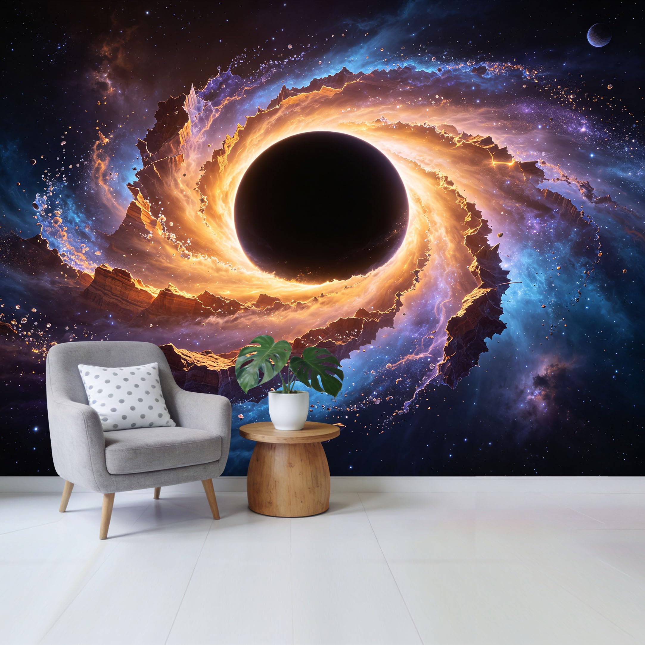 Custom Size Wall Mural Cosmic Black Hole Spiral Nebula Galaxy 3D Trompe L'Oeil Removable Self Adhesive Fabric Home Wall Decor for Living Room Bedroom Bathroom