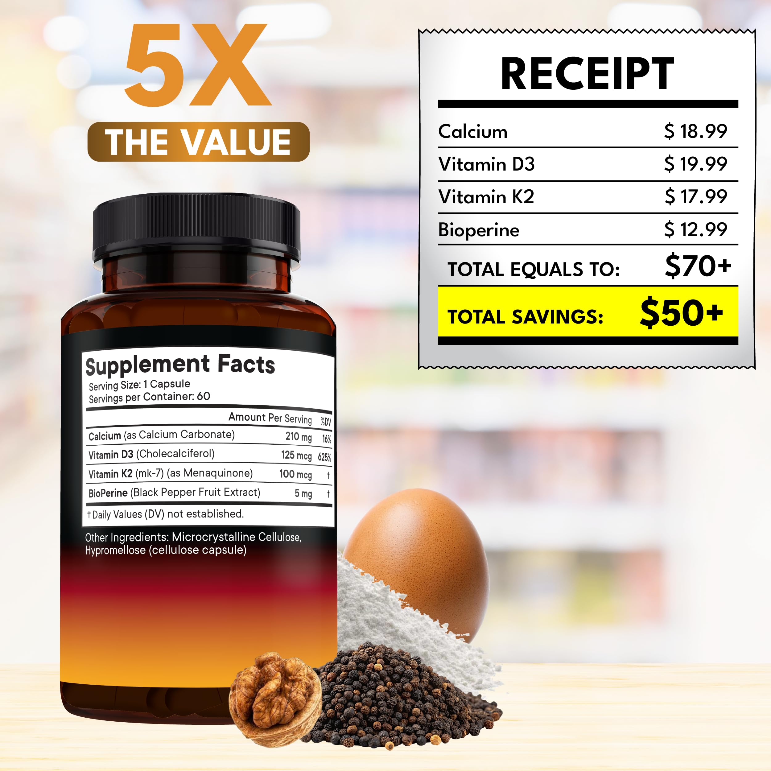 NEW AGE Vitamin D3 5,000 IU + K2 MK-7 100 mcg - 2-in-1 Bone, Immune & Heart Support, Easy to Swallow, Non-GMO - 180 Capsules — Amazon image 5