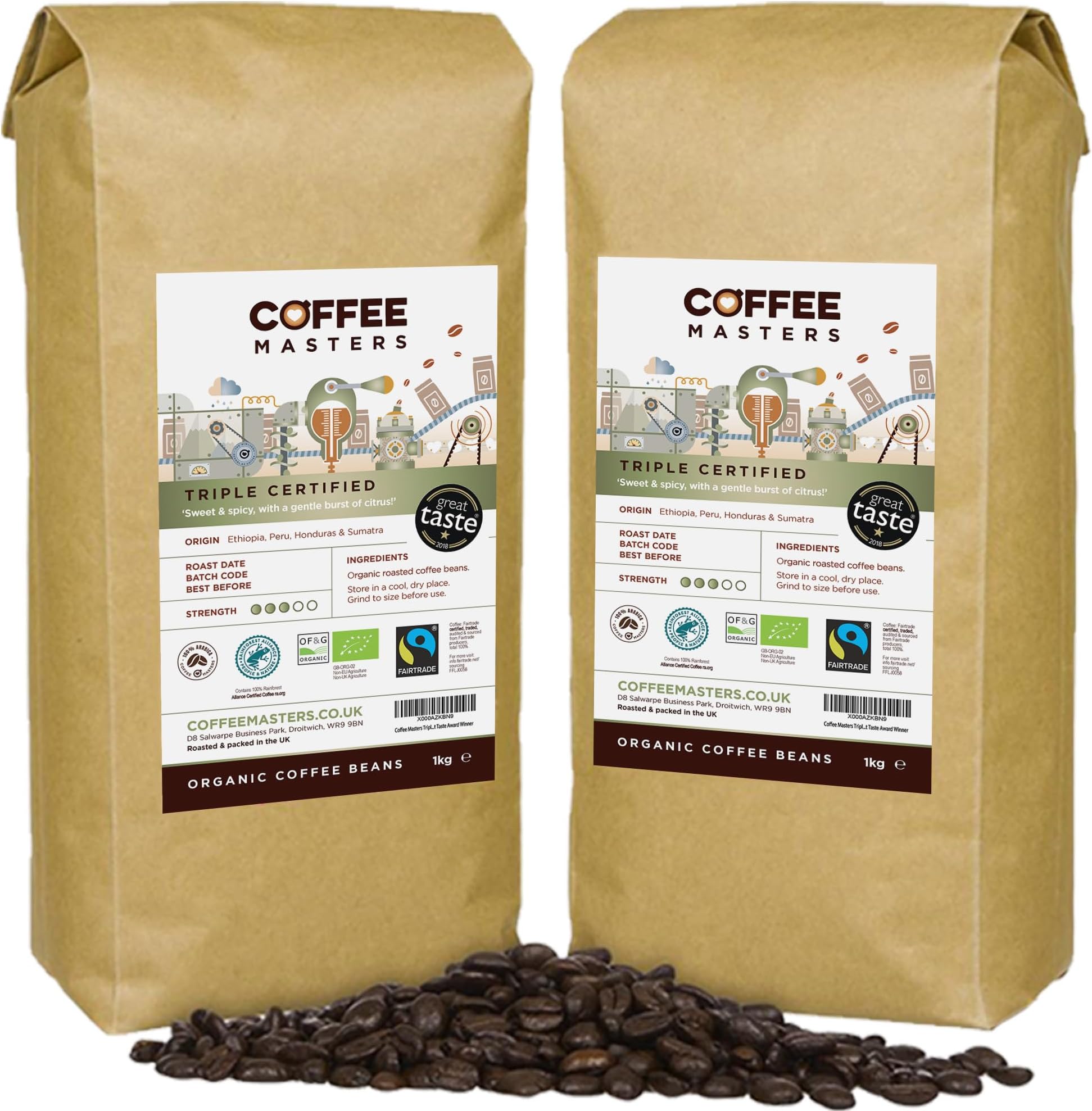 Coffee Masters Triple Certified Arabica Coffee Beans 1 kg (Pack of 2)