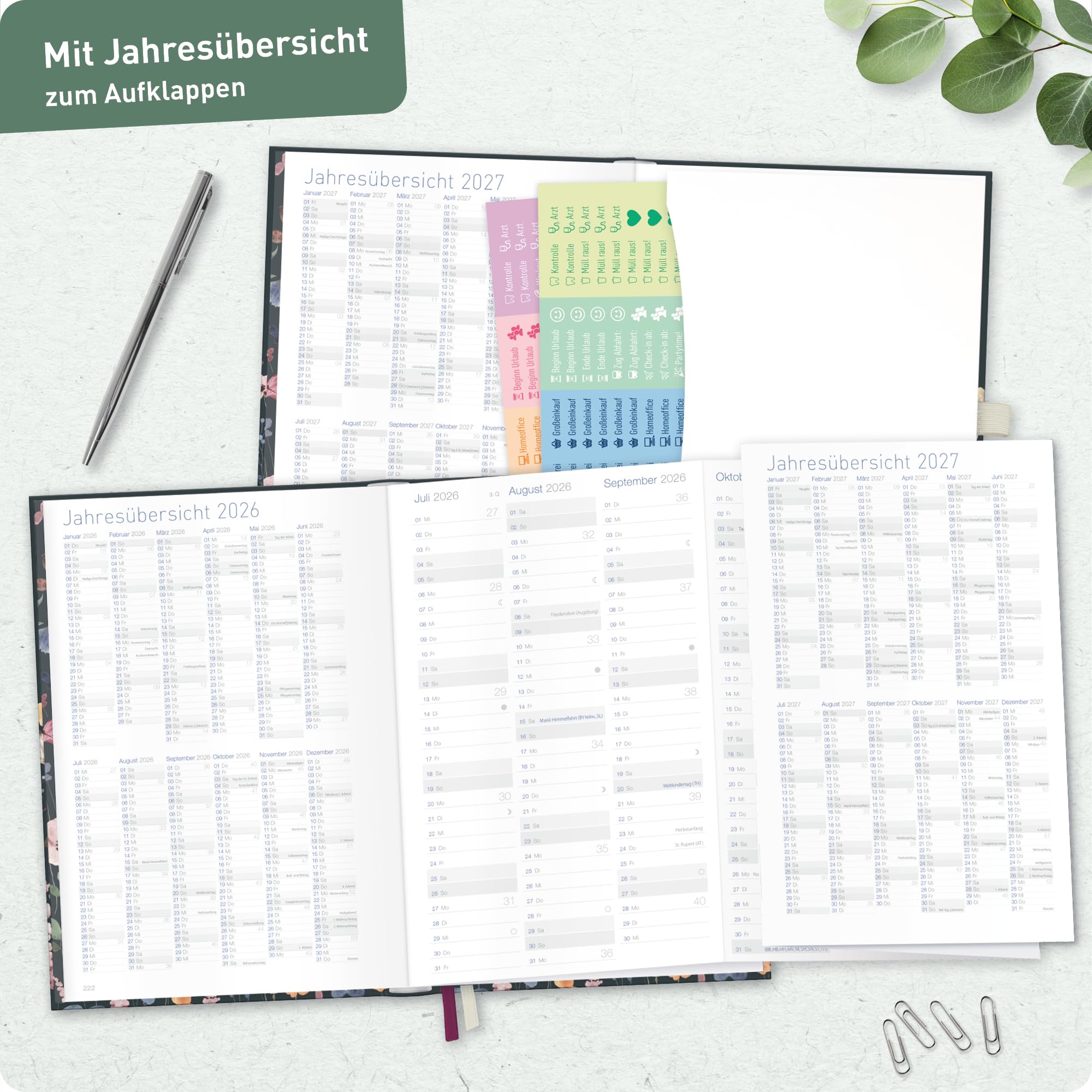 Häfft® Business-Timer Deluxe 2026 2027 A5 für 17 Monate: August 2026 bis Dez. 2027 - Buchkalender, Terminplaner, Wochenkalender, Wochenplaner "Flower Inspiration"
