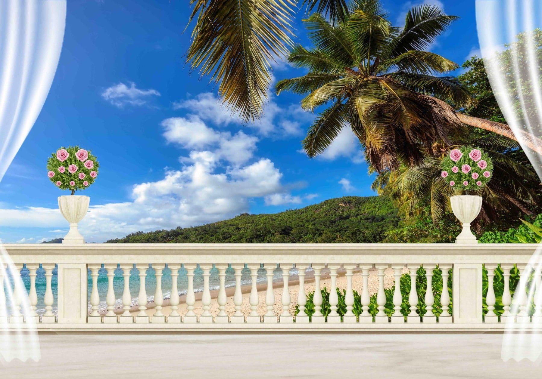 Vlies Fototapete Wandtapete Wandbilder 3D Sand Sea View Terrace 1313 (400(B) x 280(H) cm)