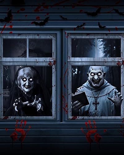 Miniatura 7 de Paquete de 2 cubiertas de puerta de ventana de Halloween, hermana, fantasma, decoración de Halloween, decoraciones de fiesta C-2 paquete,A-2