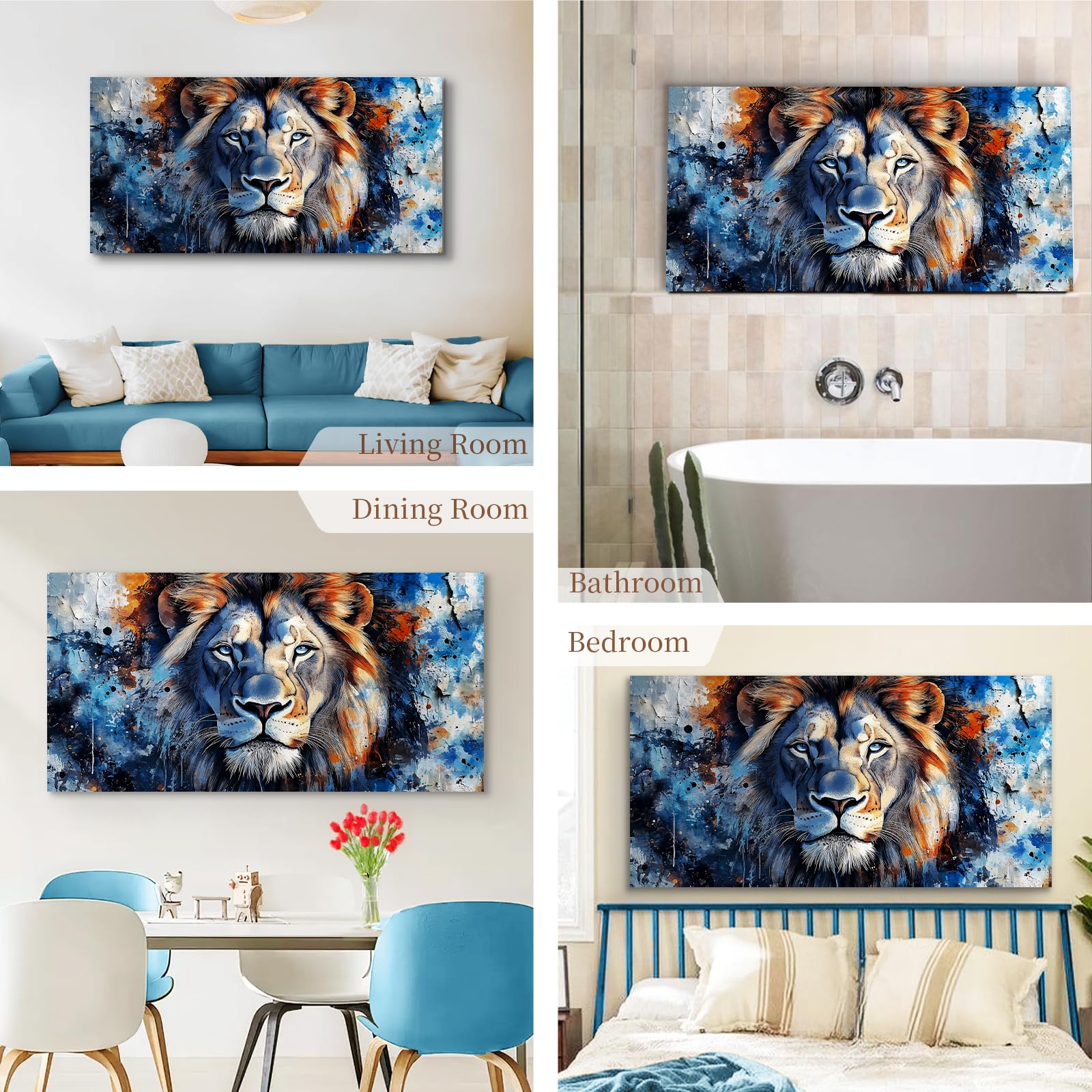 hyidecorart Quadri Moderni Soggiorno Grandi 73x146 cm XXL, Quadro Camera da Letto Su Tela, Stampe da Parete Sguardo Selvaggio di un Leone, Animale Decorazioni Parete Sala Da Pranzo Bagno Ufficio