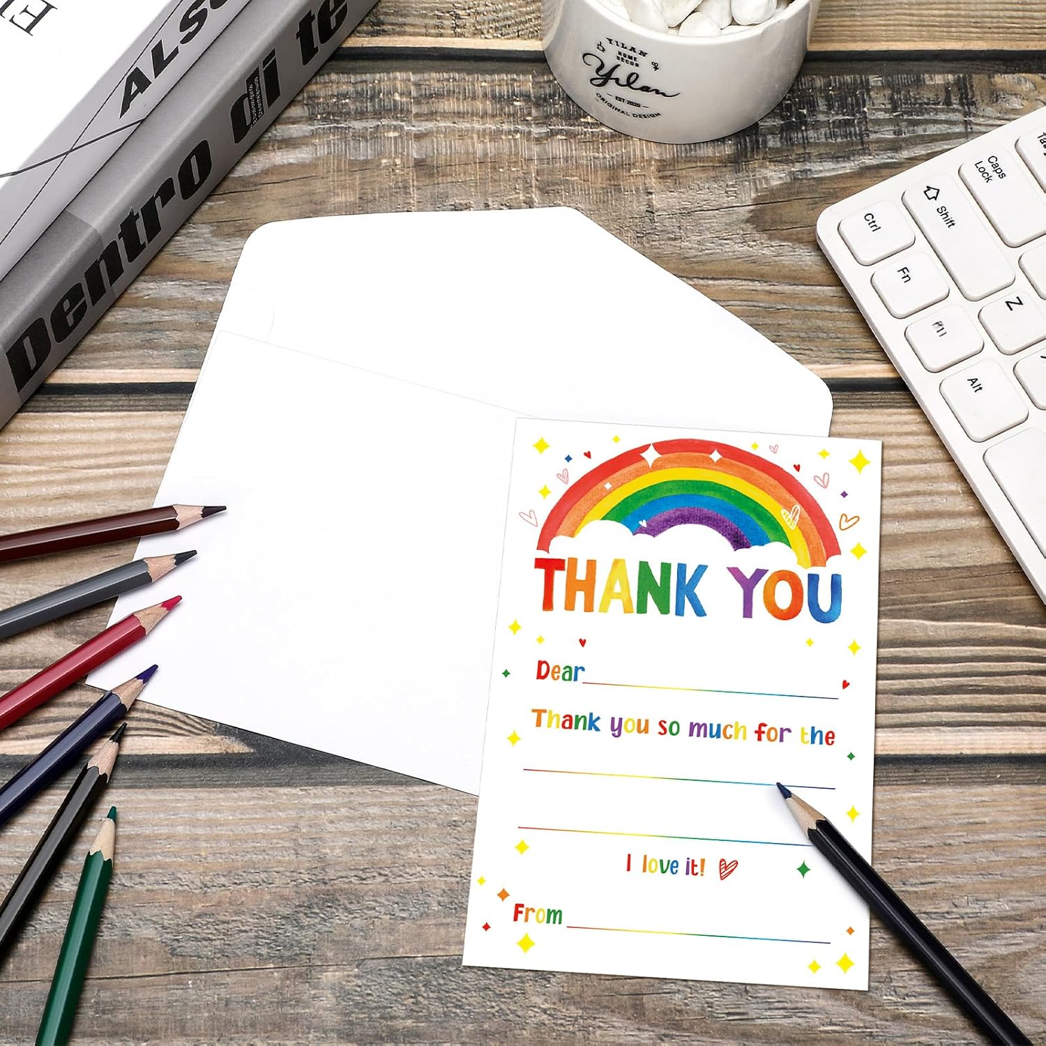 Eaasty 72 Pieces Kids Thank You Cards Fill in the Blank Thank You Notes with Envelopes Colorful Thanks Cards for Birthday Party(Rainbow Style) - Image 3