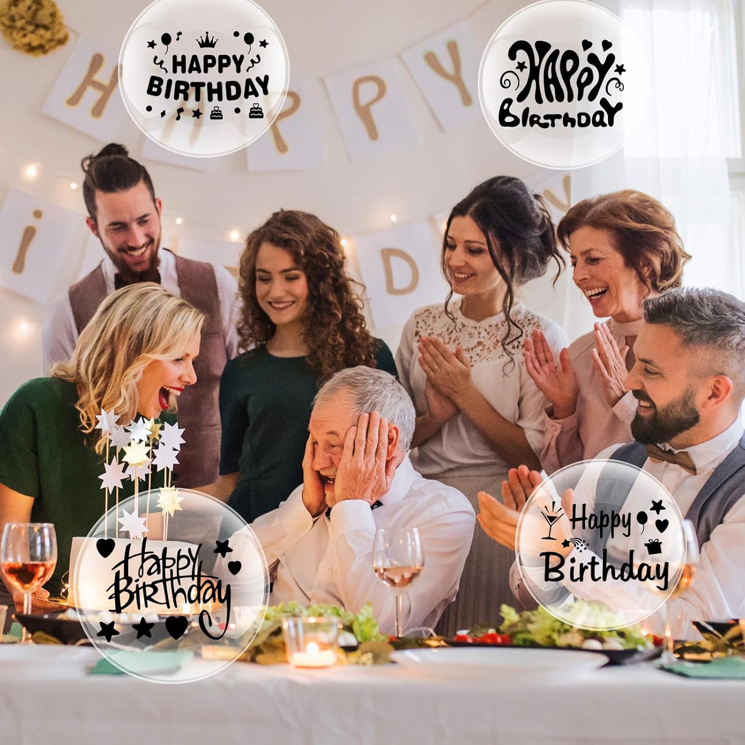 Outus 12 Pieces Happy Birthday Balloon Sticker Black Party PVC Letter Stickers Bobo Birthday Balloon Decals Paster for DIY Mother's Day Wedding Party Decoration Supplies
