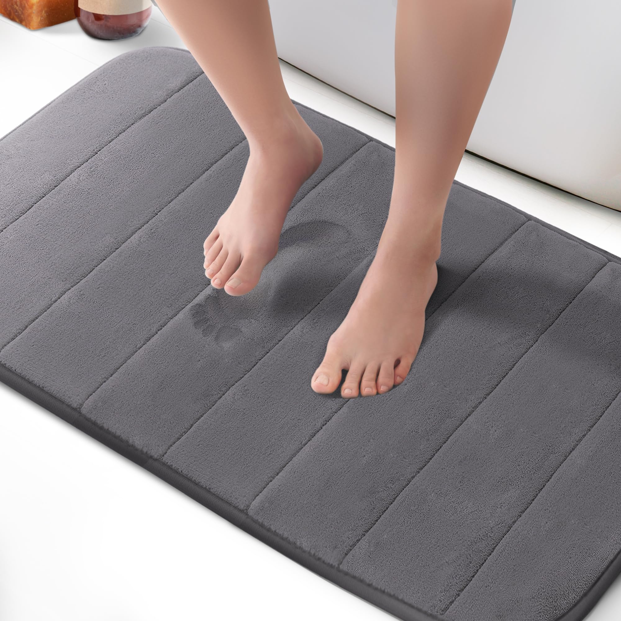 Keplin 50X80Cm Memory Foam Bath Mat Ultra SoftHighly AbsorbentNon SlipMachine WashableDark Grey from B&Q